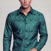 Men's emerald green paisley shirt and luxury floral dress shirt for weddings from Gentleman's Guru