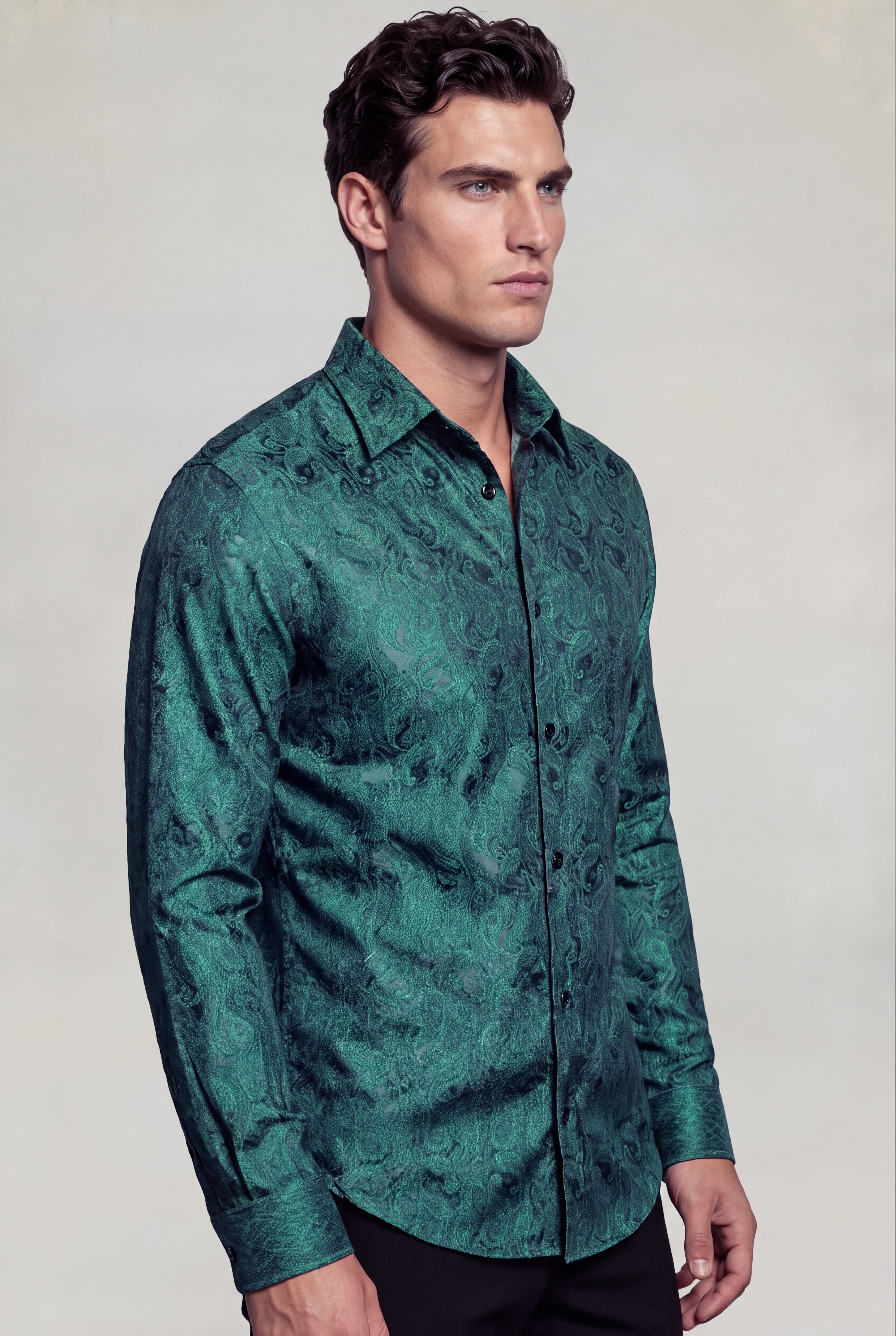 Men's fancy emerald green formal shirt for prom and wedding from Gentleman's Guru