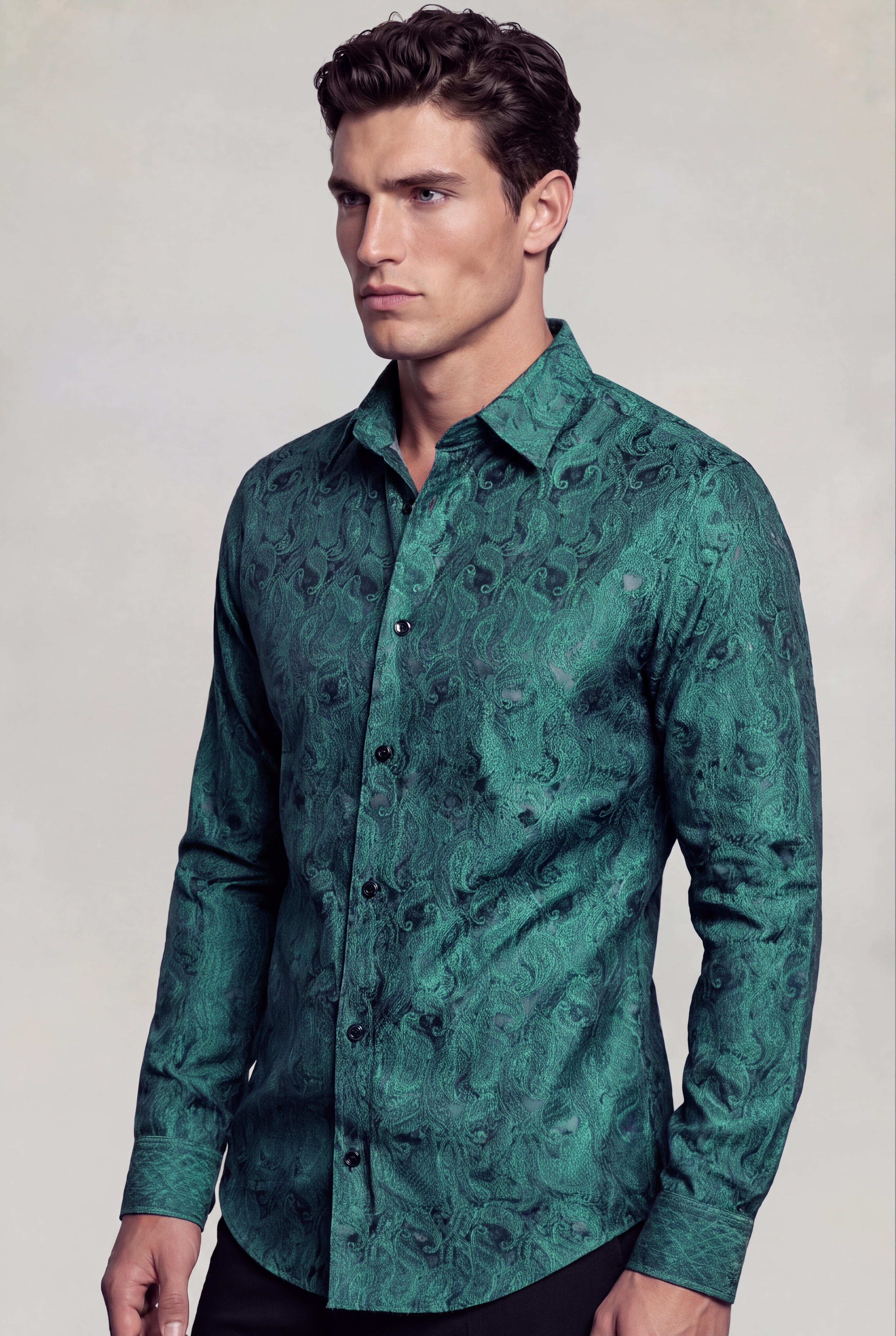 Men's luxury green floral dress shirt for weddings and formal events from Gentleman's Guru
