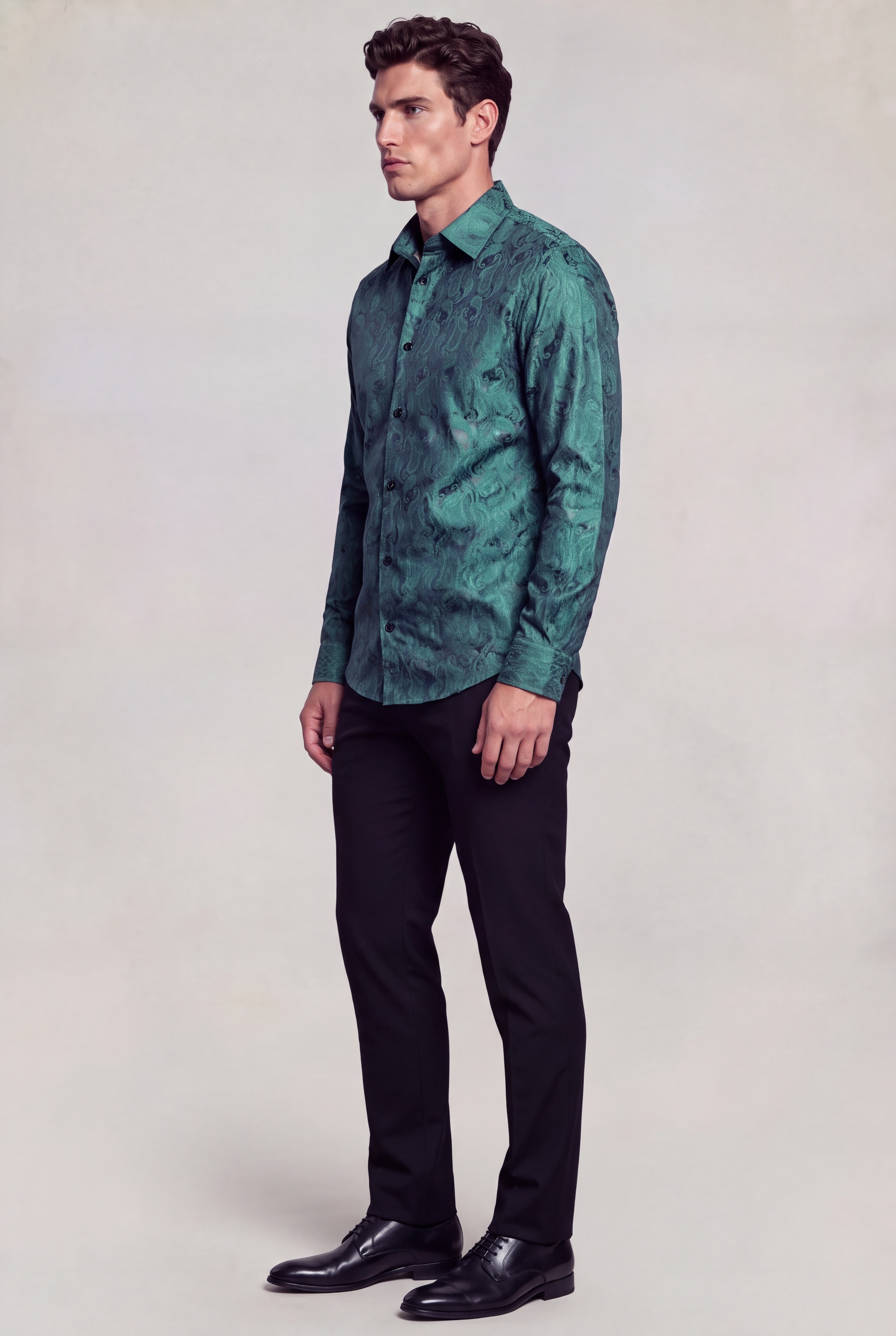 Men's luxury emerald green paisley shirt for homecoming and special occasions from Gentleman's Guru