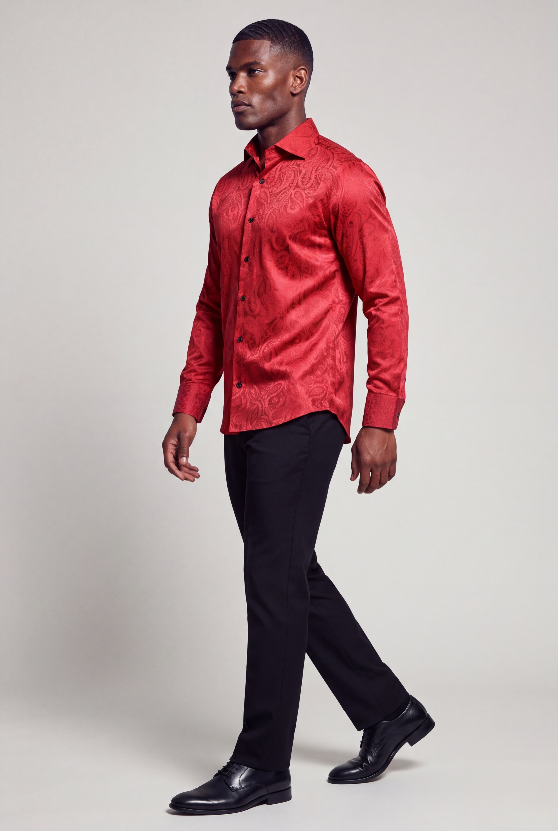 Men's Luxury Red Patterned Dress Shirt