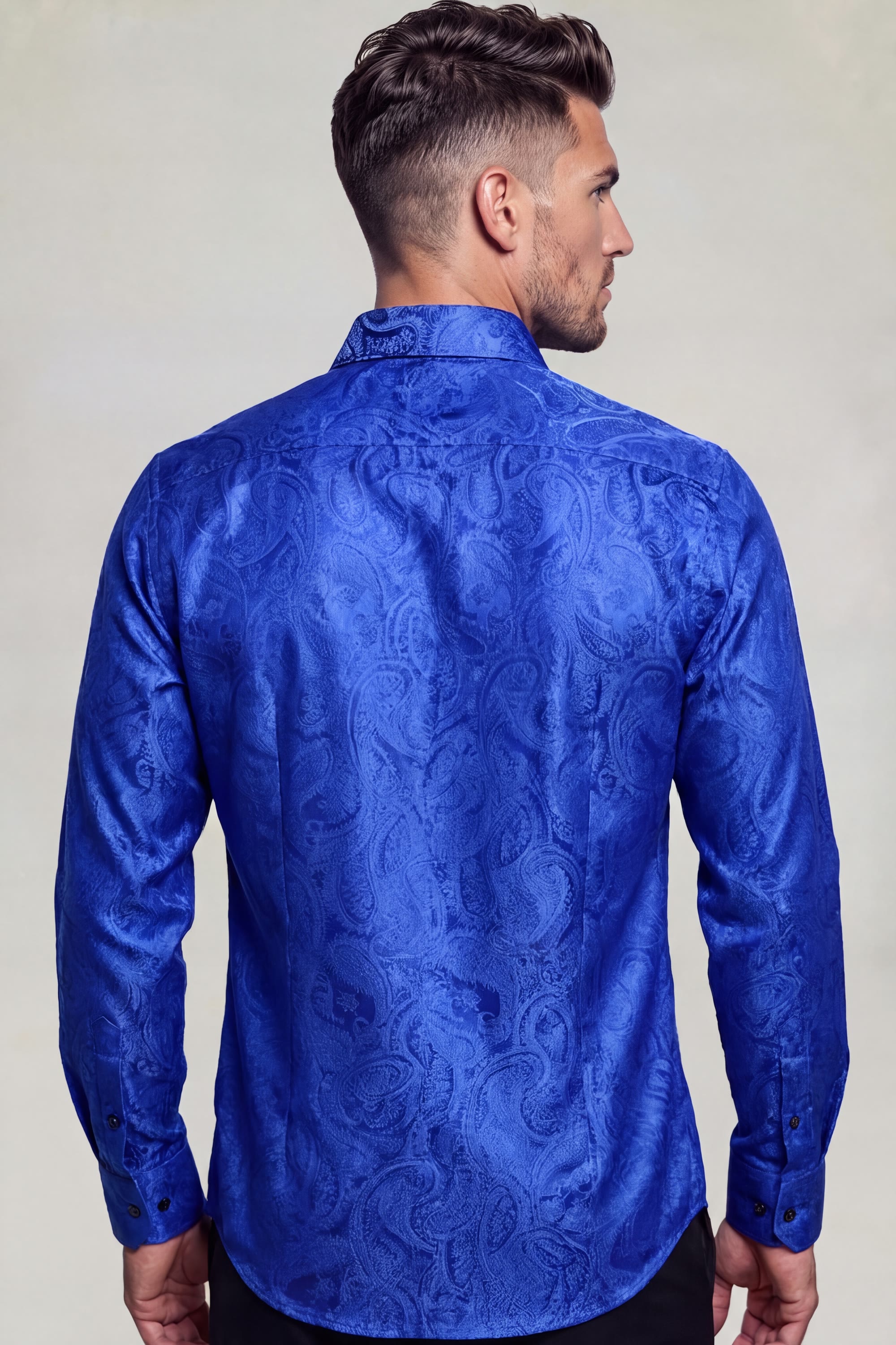 Men's luxury royal blue dress shirt for prom, wedding and formal events