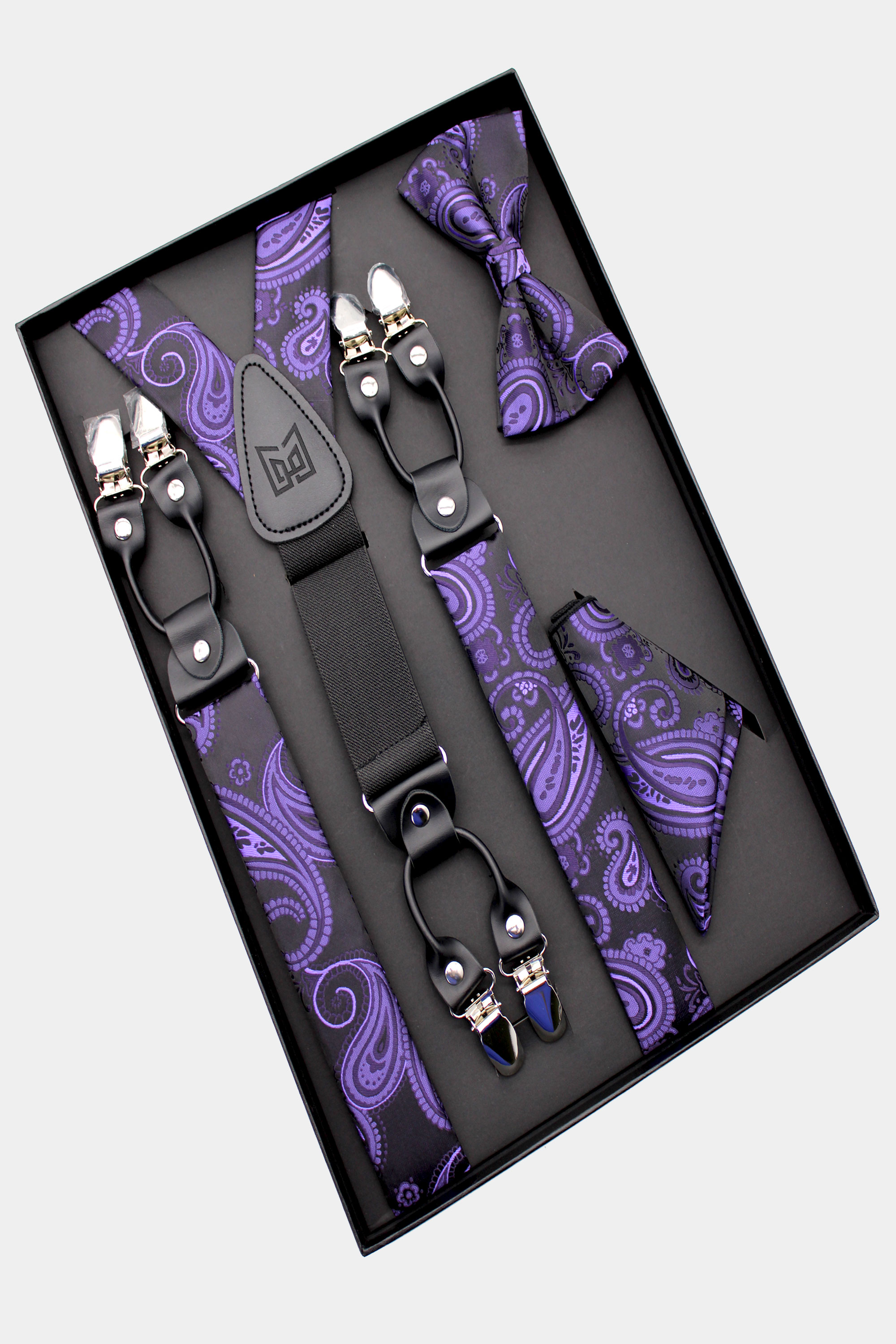 Purple Paisley Bow Tie & Suspenders Set