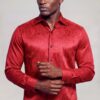 Men's Red Floral Dress Shirt for Wedding
