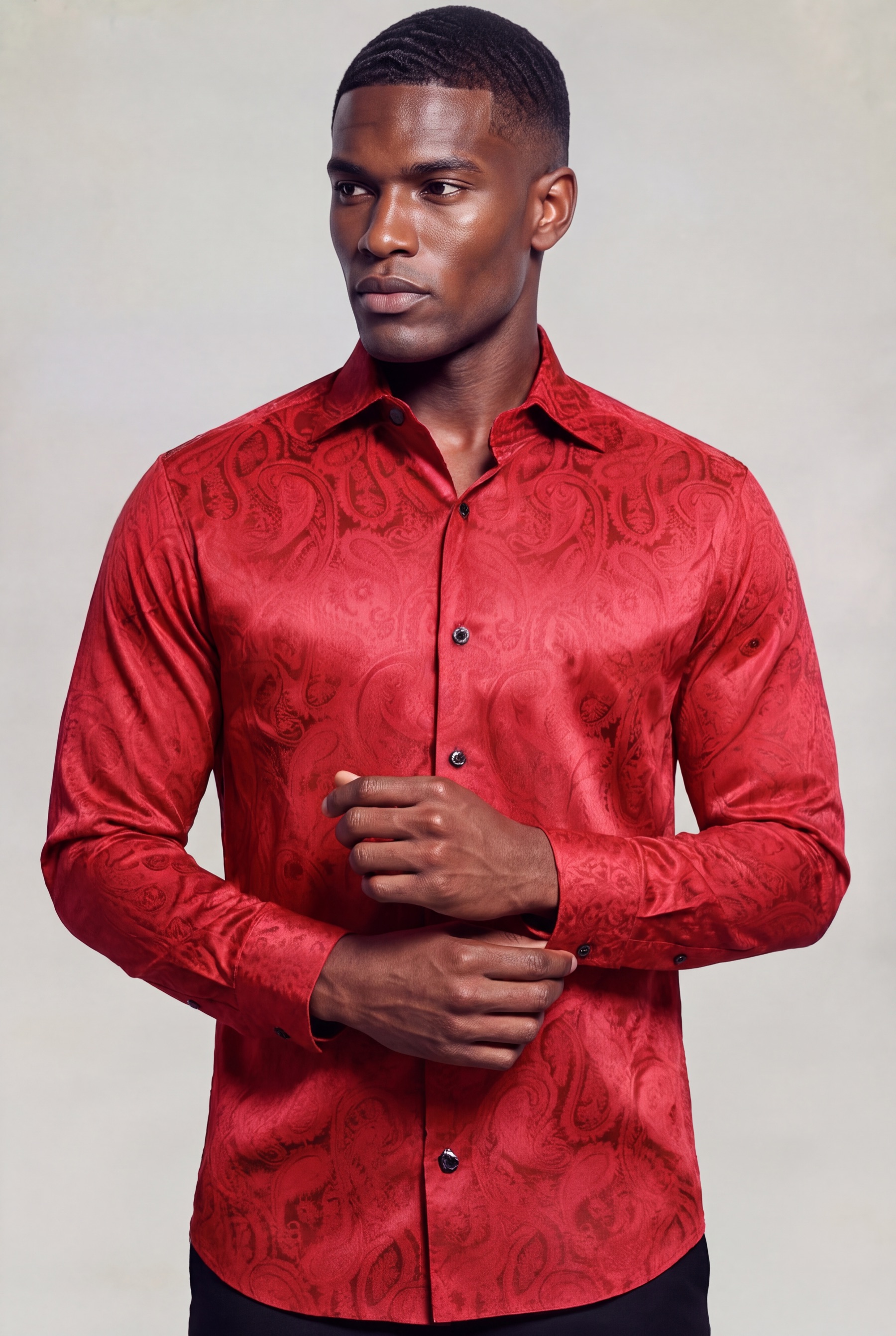 Men's Red Floral Dress Shirt for Wedding
