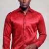Men's Red Paisley Shirt – Luxury Floral Dress Shirt for Wedding