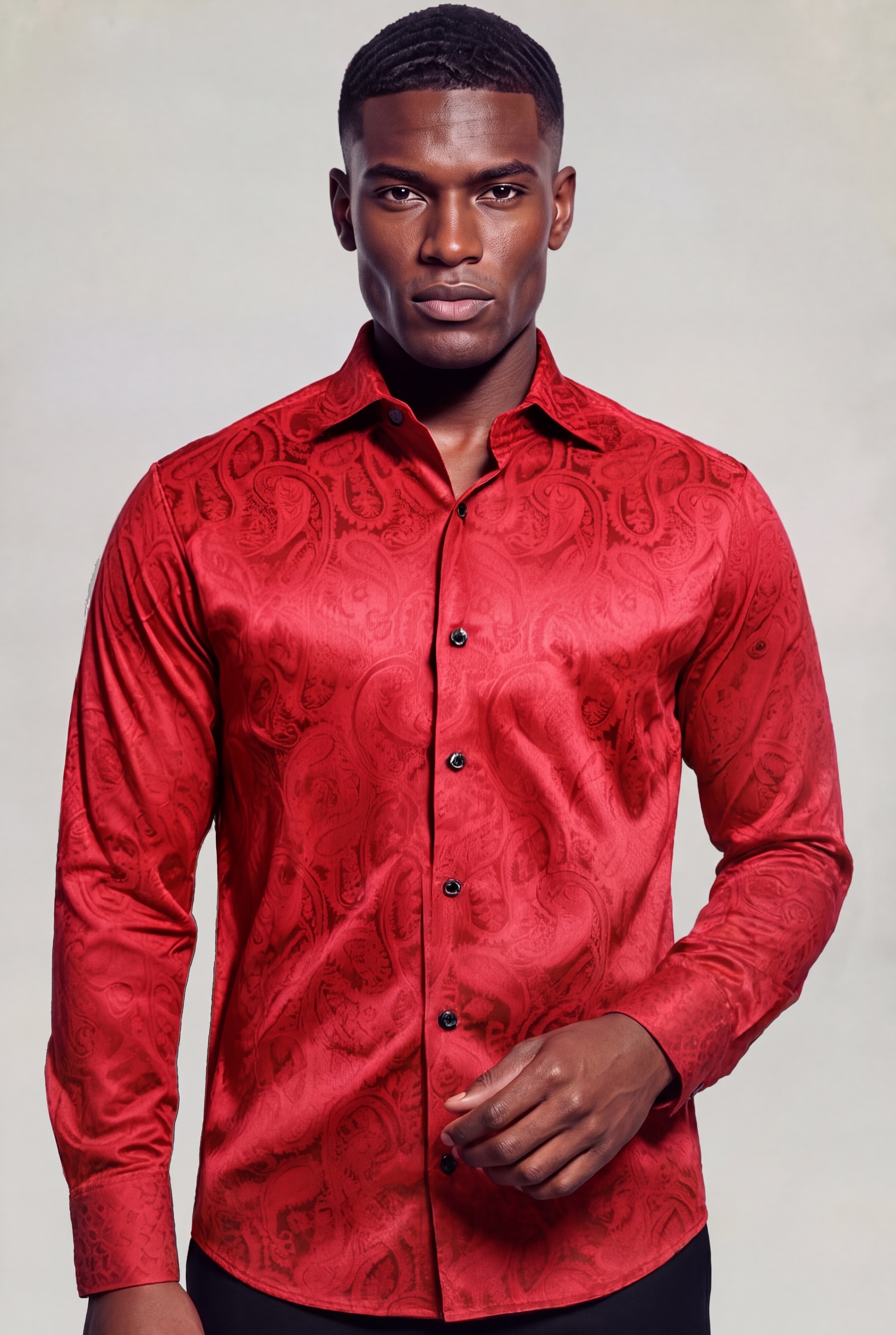 Men's Red Paisley Shirt – Luxury Floral Dress Shirt for Wedding