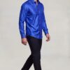 Men's royal blue satin paisley shirt and homecoming dress shirt