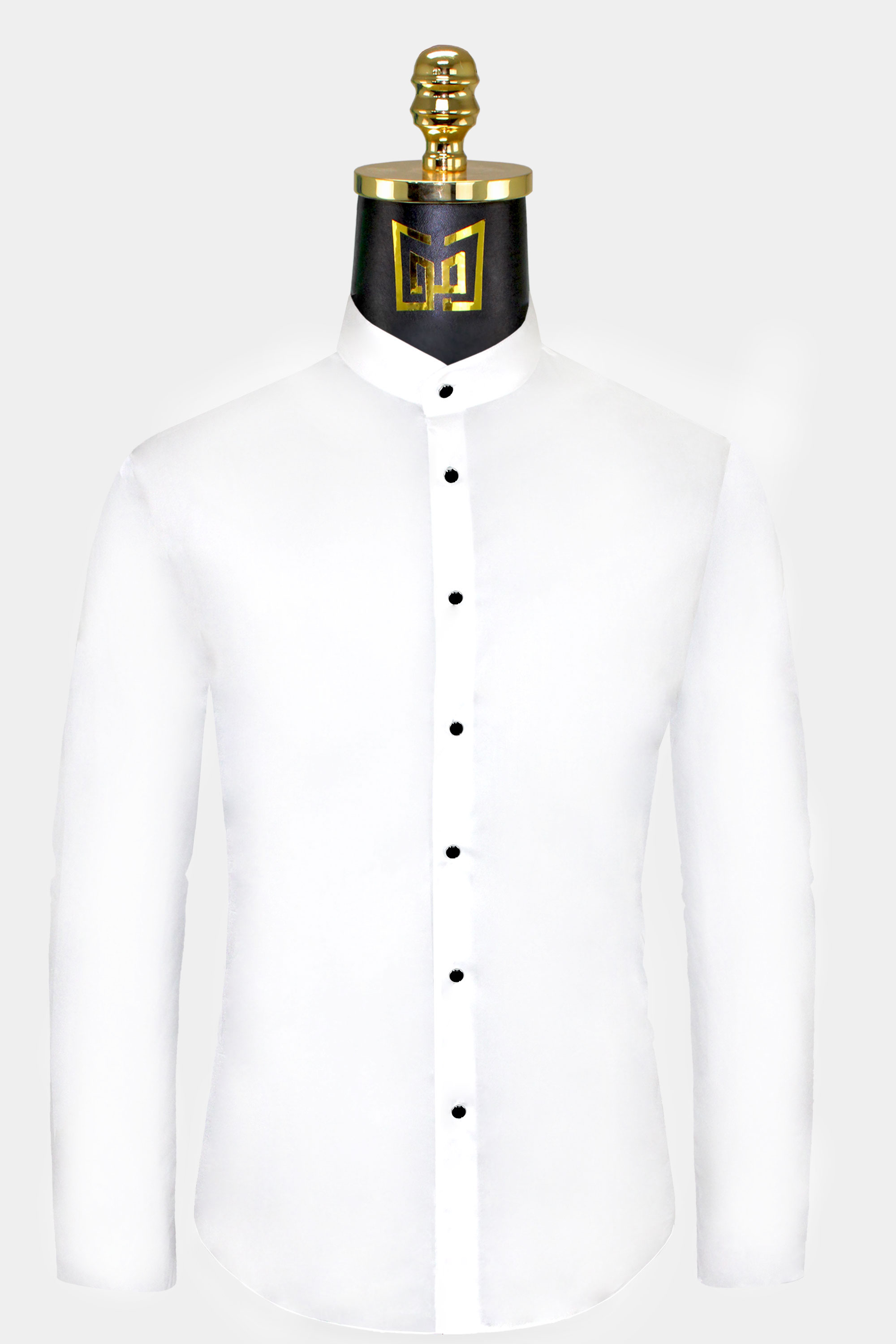 White Mandarin Collar Shirt