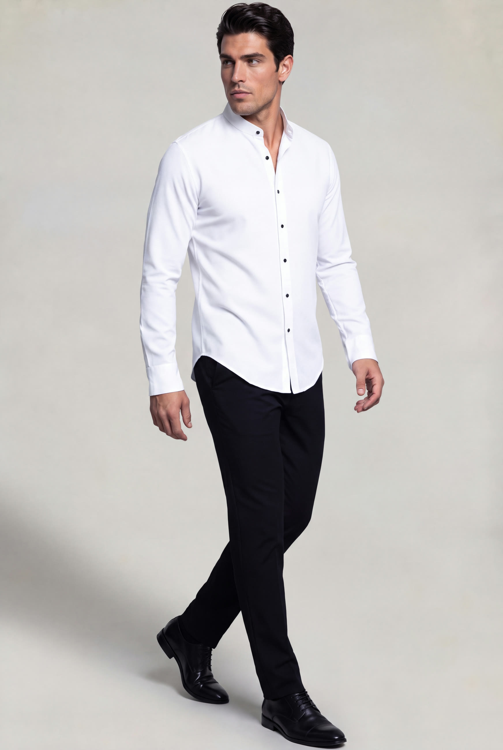 Men's White Mandarin Stand Collar Shirt for Luxury Formal Wear from Gentleman's Guru