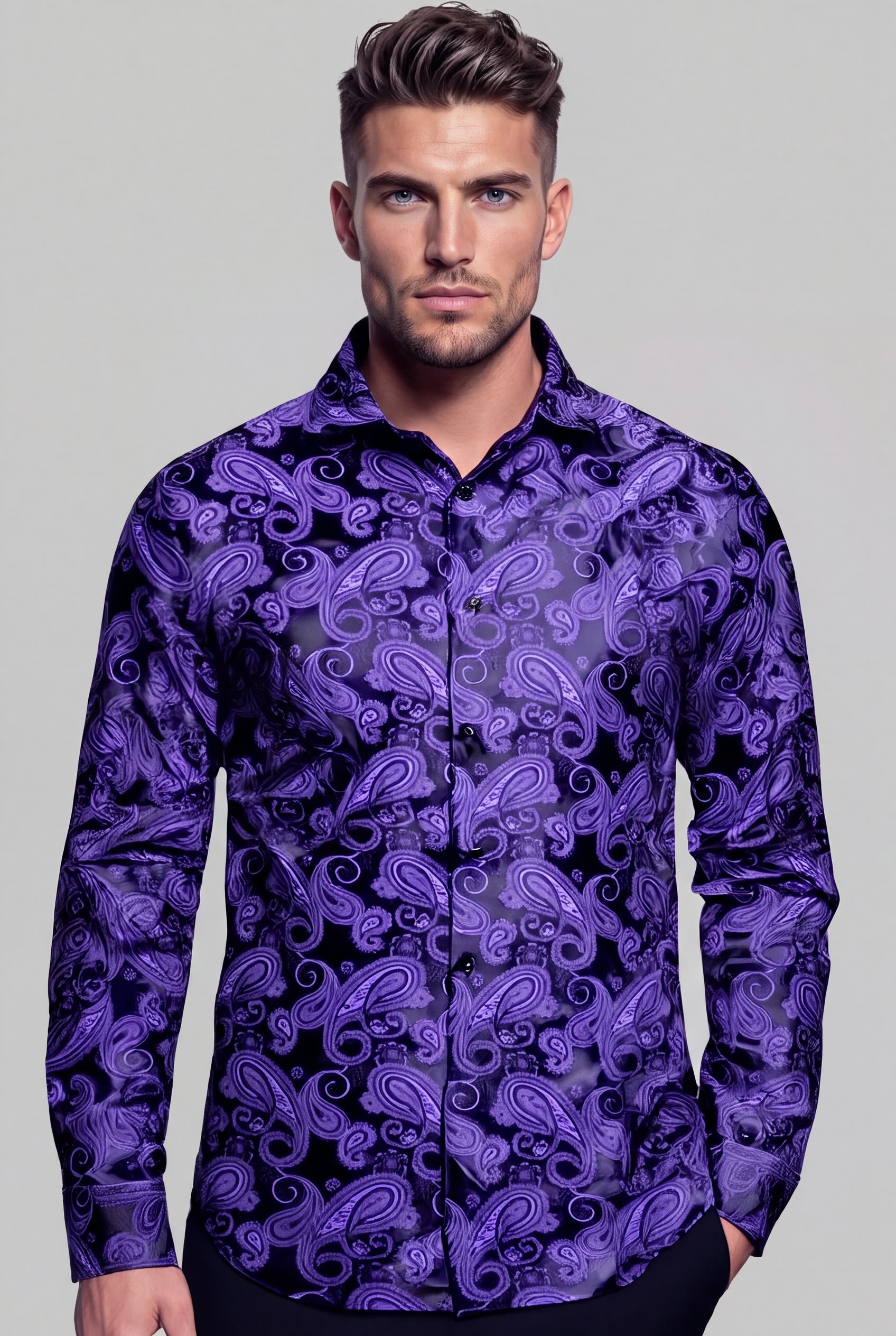 Purple floral dress shirt for men for formal weddings