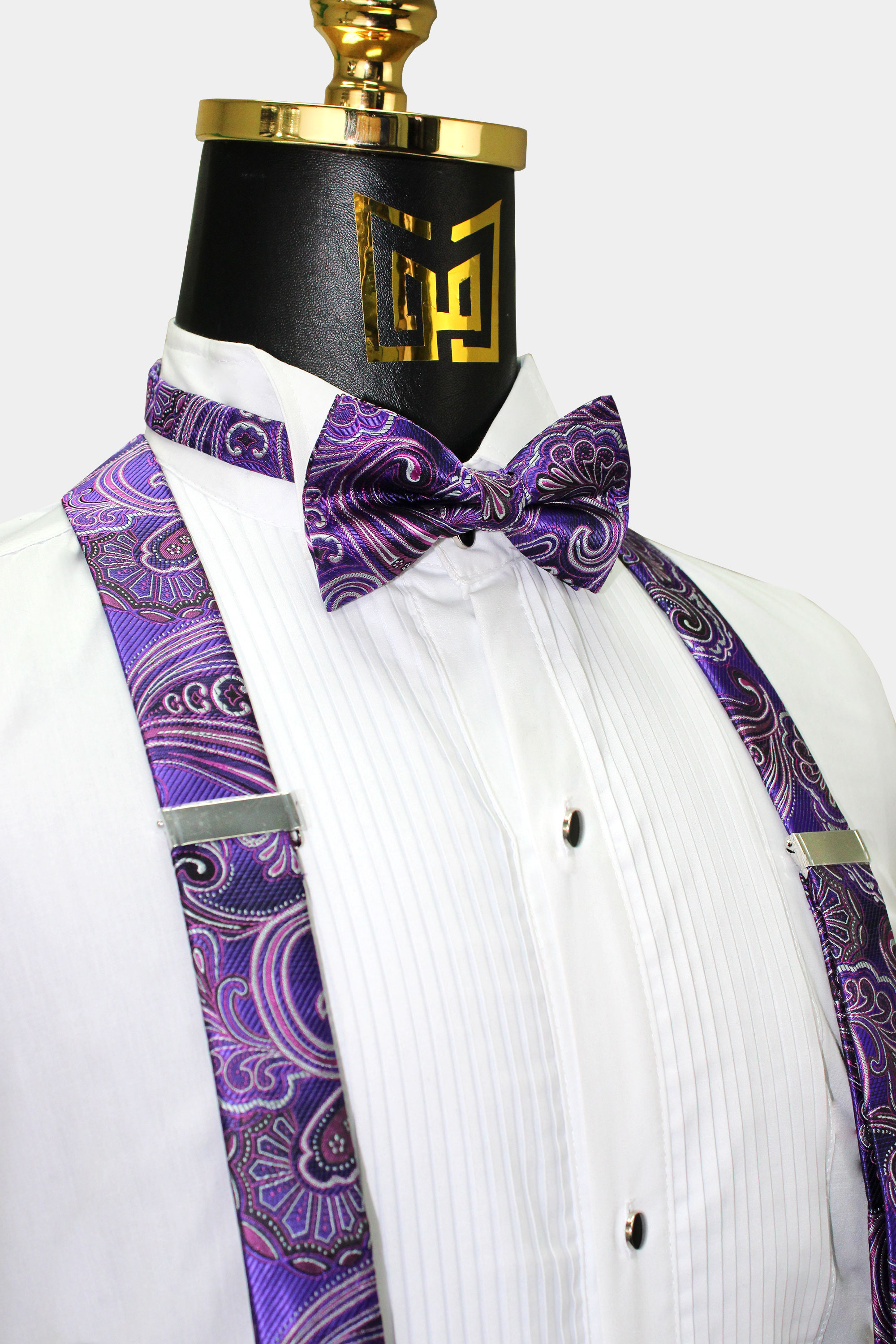 Purple Suspender And Bow Tie Set – Adults Wedding Formal, Men/Women, 1" Wide X 40"