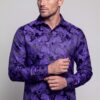 Men's purple paisley wedding dress shirt for prom and formal events