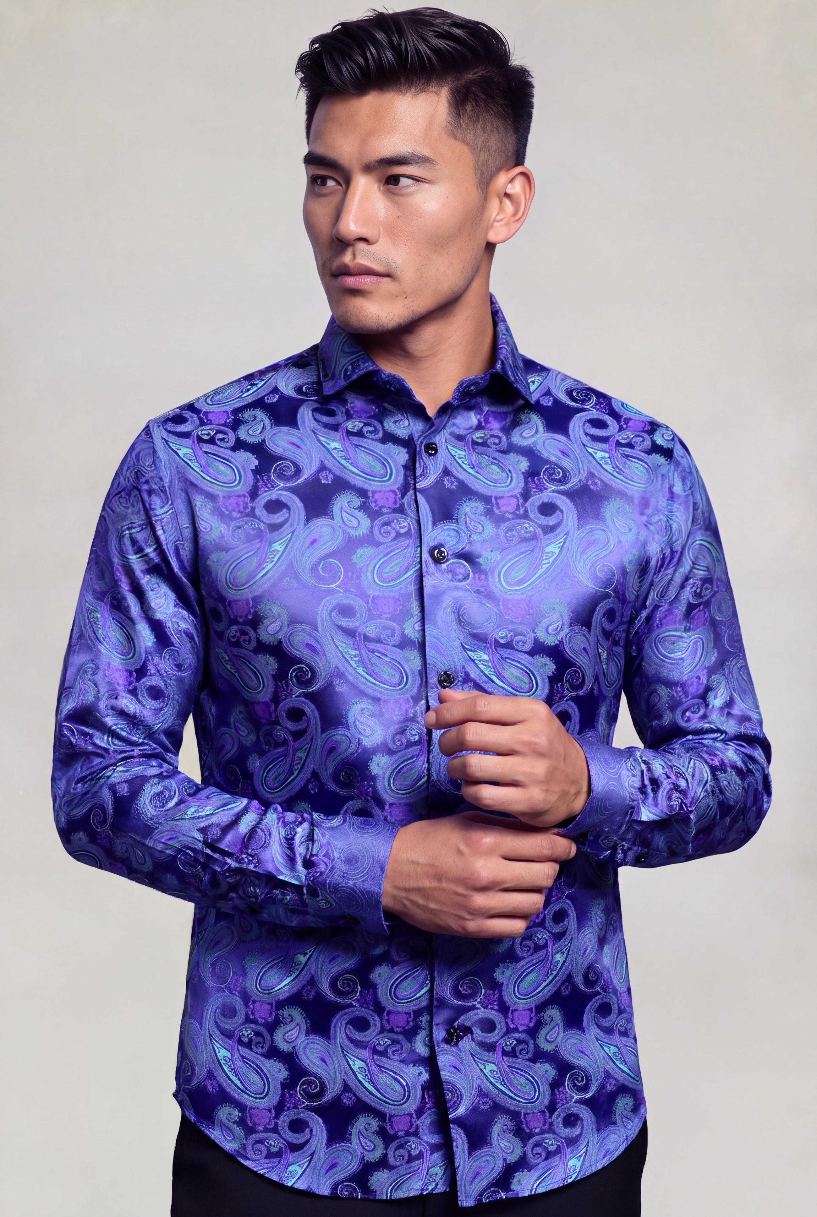 Purple & Turquoise Paisley Shirt - Image 5