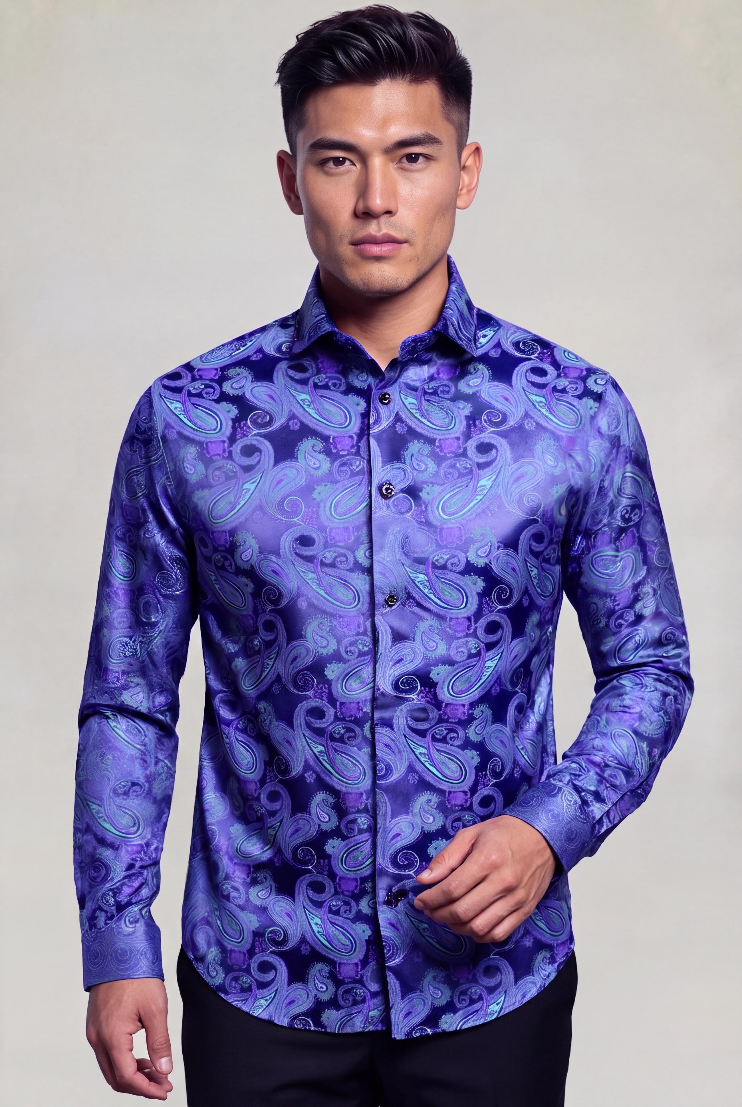 Purple & Turquoise Paisley Shirt - Image 7