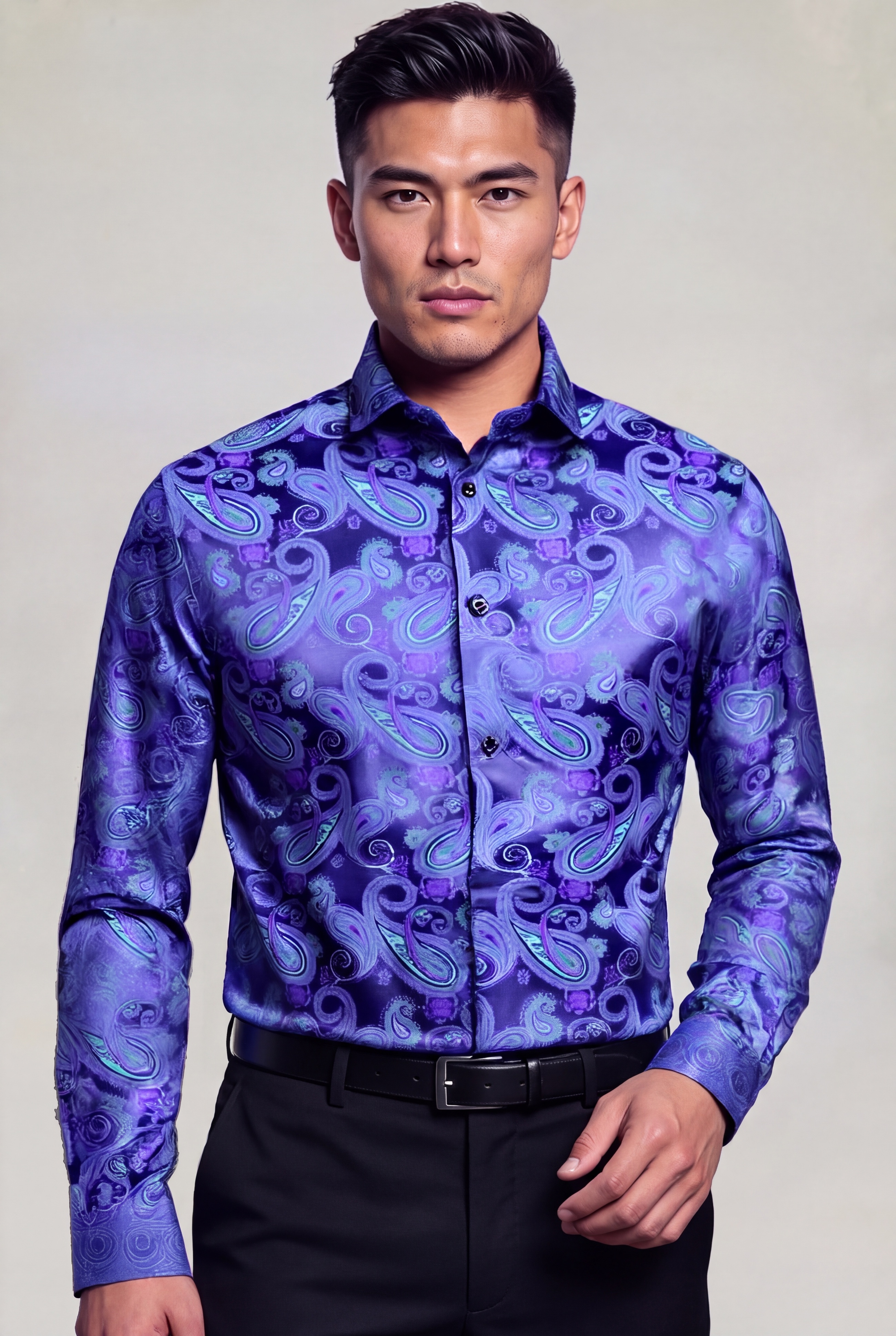 Purple & Turquoise Paisley Shirt - Image 4