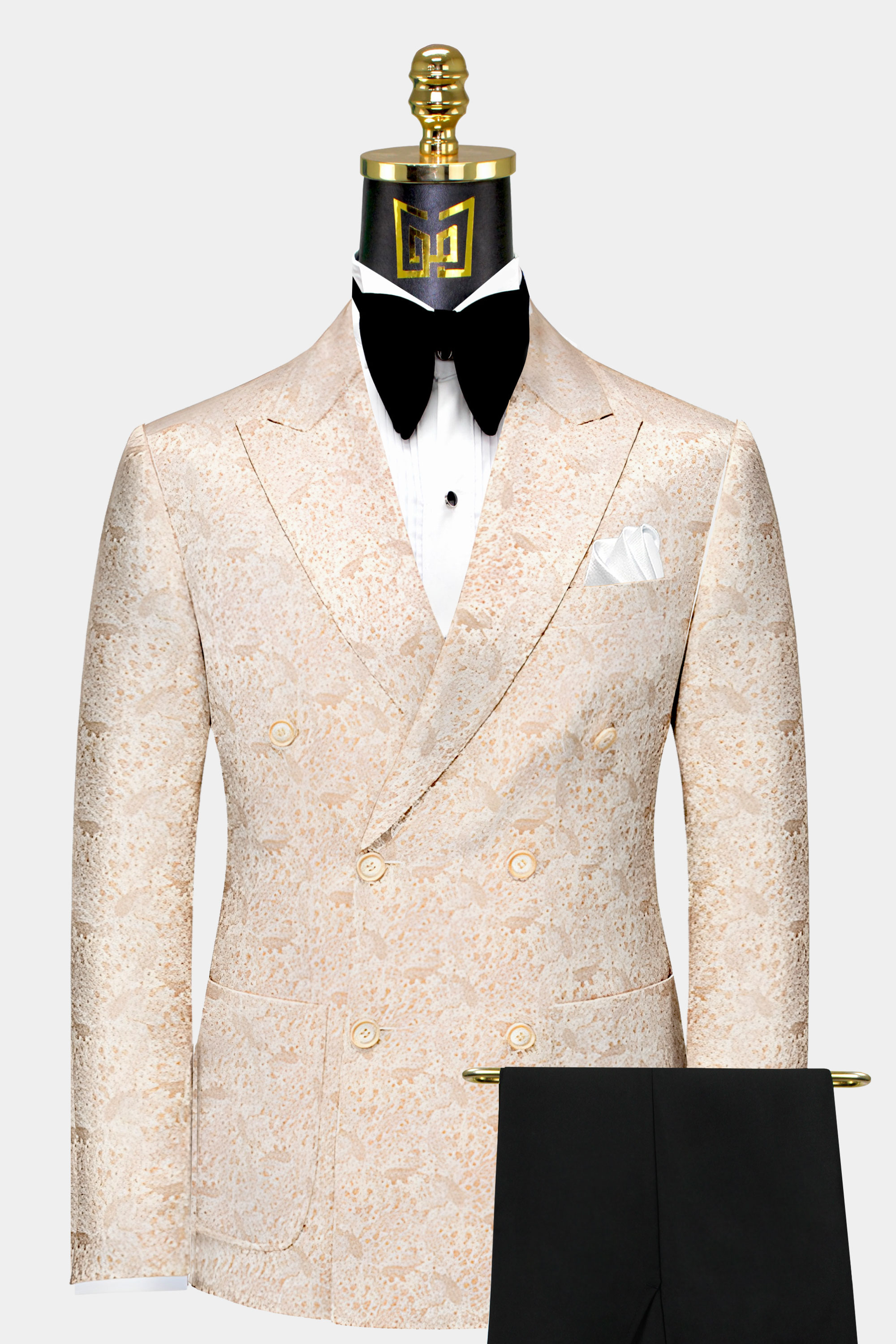 Black-Pant-Double-Breasted-Champagne-Paisley-Suit-Groom-Wedding-Prom-Tuxedo-from-Gentlemansguru.com