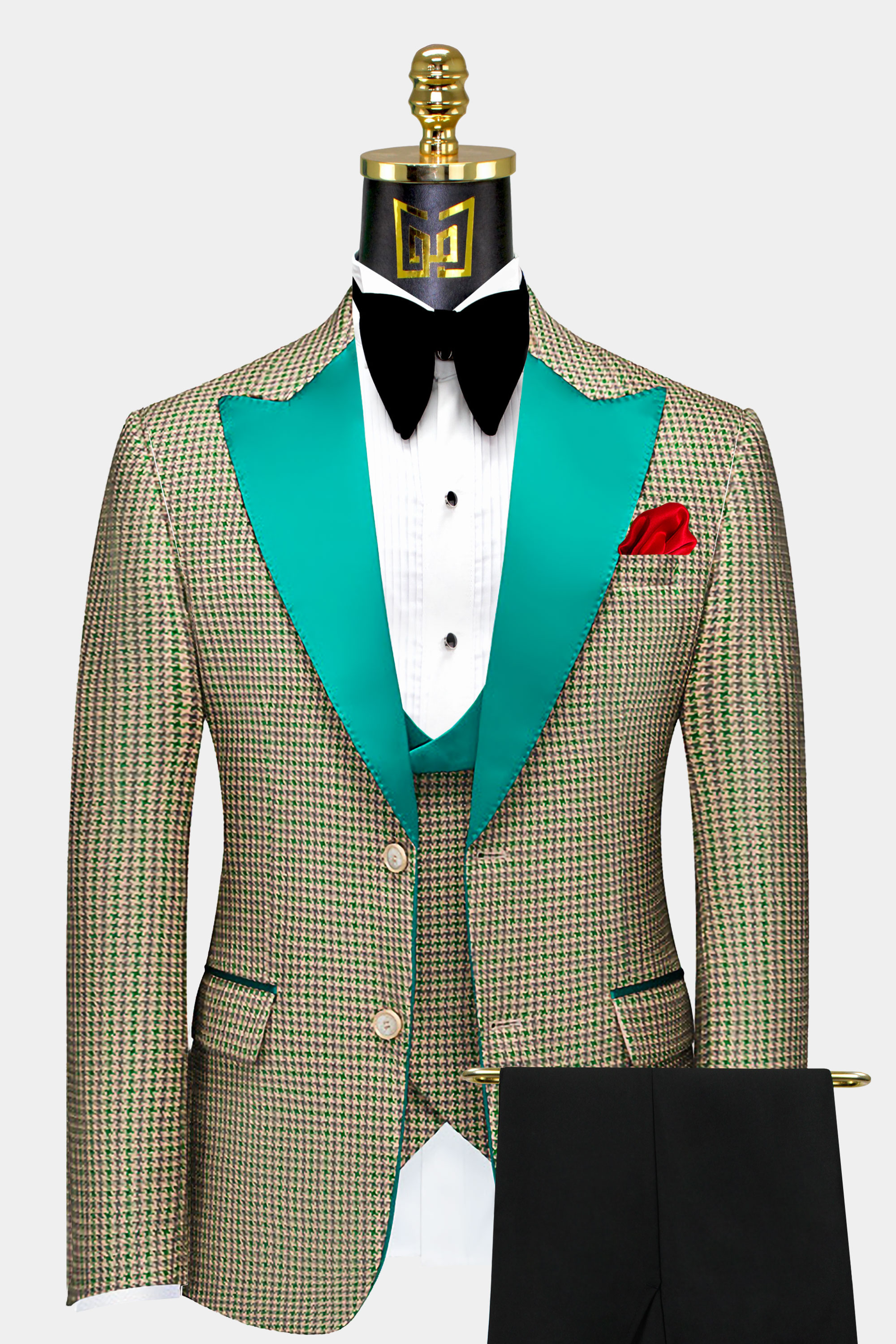 Black-Pant-Khaki-Houndstooth-Prom-Suit-Groom-Wedding-Tuxedo-from-Gentlemansguru.com