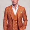 Burnt orange windowpane jacket and matching vest with black trousers