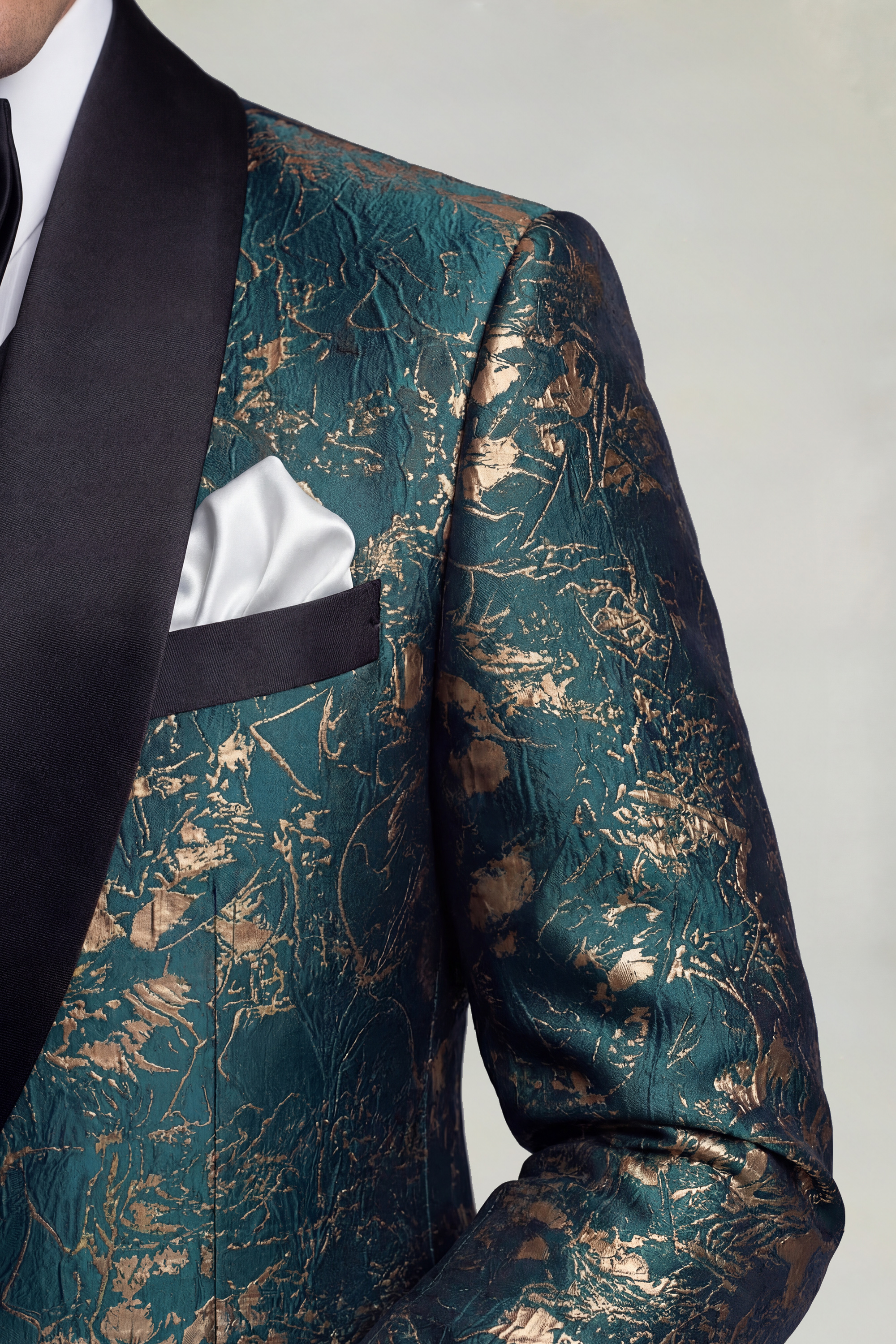 Designer-Teal-Gold-Tuxedo-Groom-Wedding-Red-Carpet-Suit-from-Gentlemansguru.com