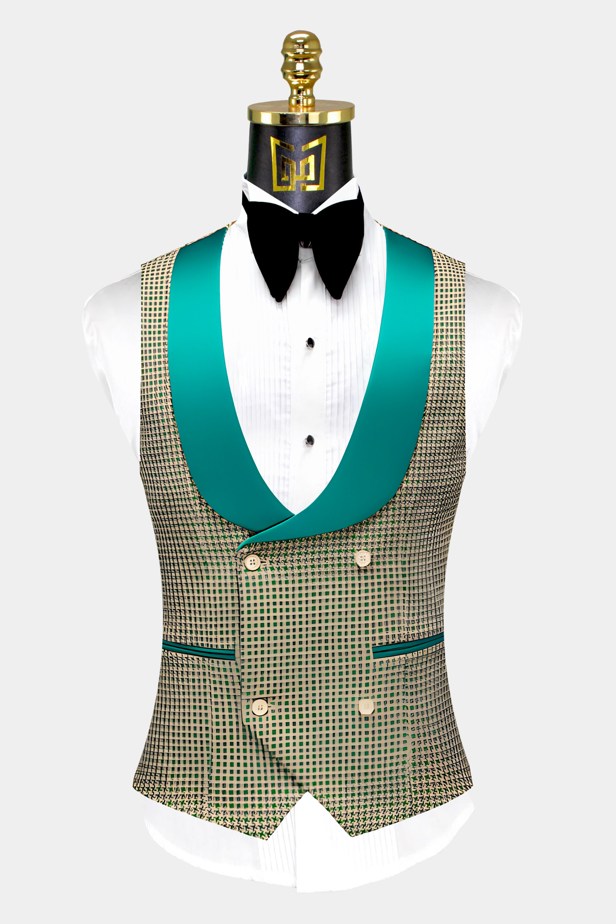 Green-and-Khaki-Houndstooth-Tuxedo-Vest-from-Gentlemansguru.com