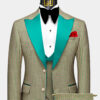 Houndstooth-Green-and-Khaki-Tuxedo-Groom-Prom-Wedding-Suit-from-Gentlemansguru.com
