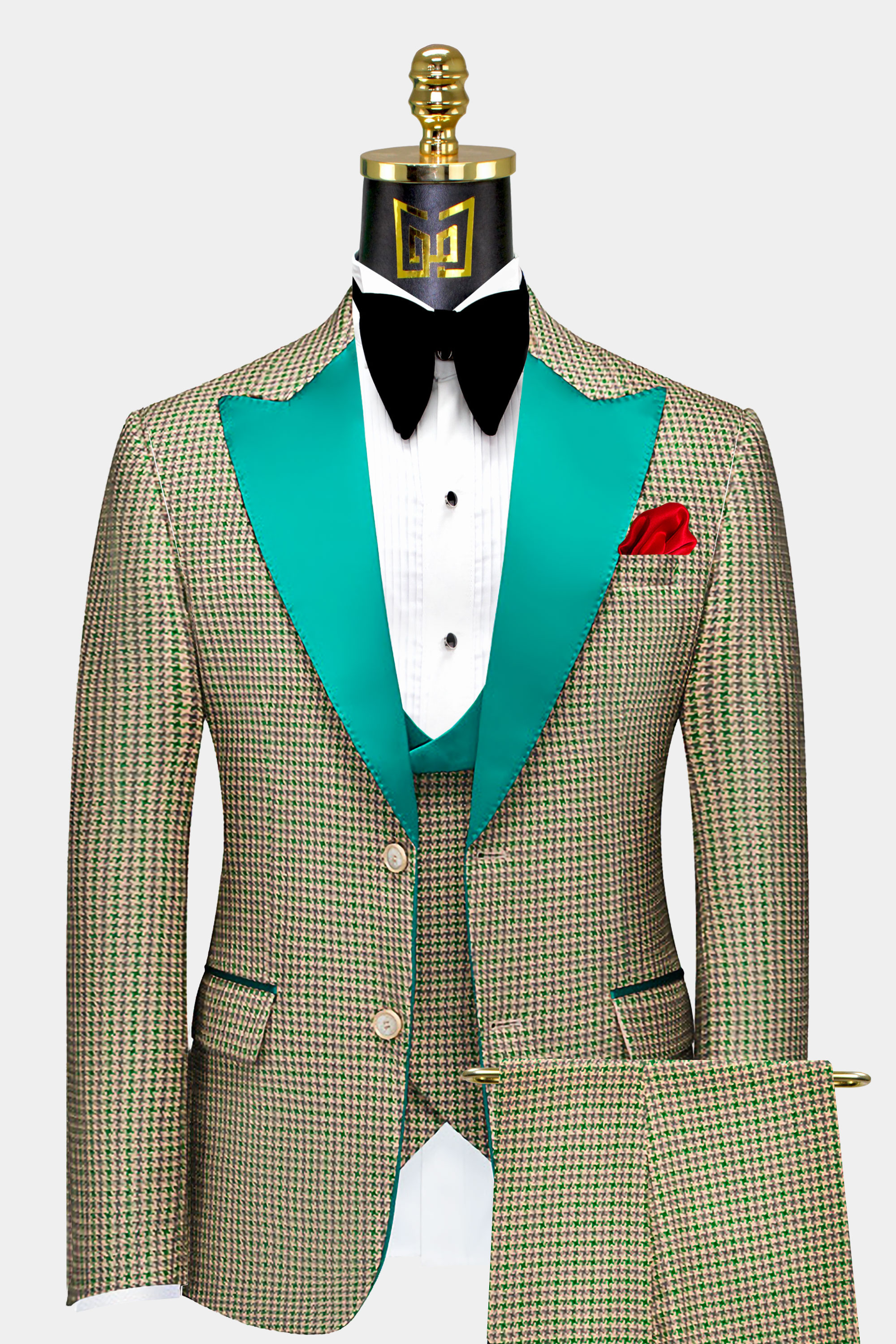 Houndstooth-Green-and-Khaki-Tuxedo-Groom-Prom-Wedding-Suit-from-Gentlemansguru.com