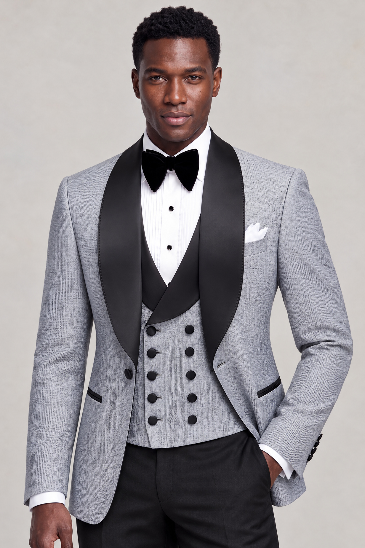 Grey Tweed Tuxedo Cropped Jacket Length Thumbnail from Gentlemansguru.com