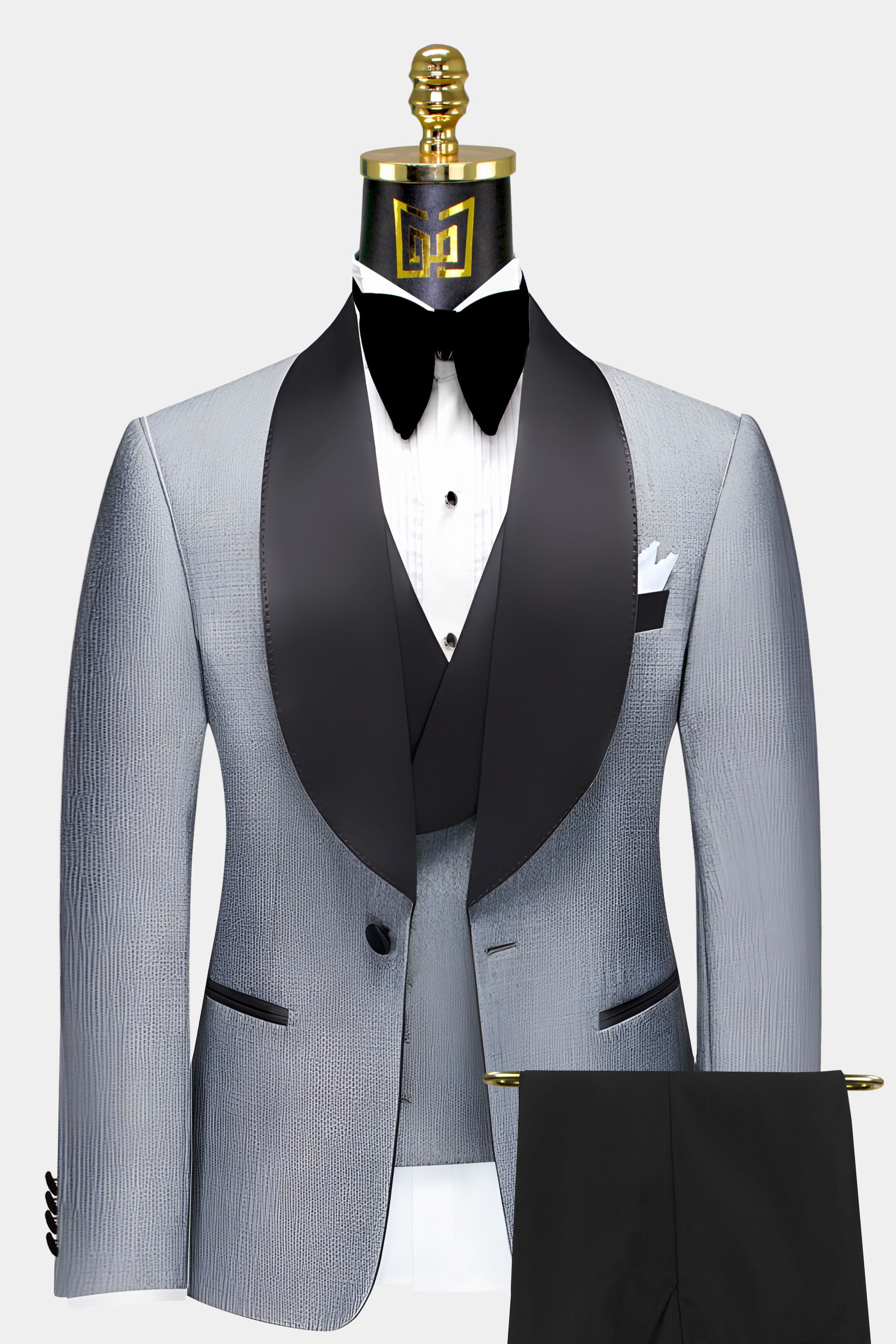 Grey-Tweed-Tuxedo-with-Black-Pant-Groom-Wedding-Suit-from-Gentlemansguru.com