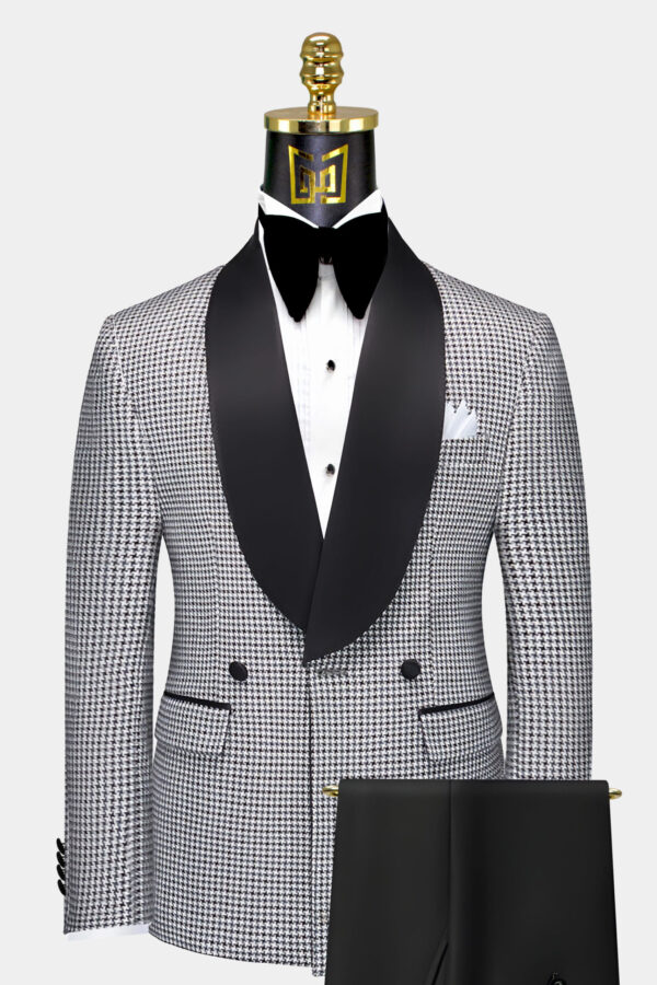 Houndstooth-Grey-and-Black-Tuxedo-Wedding-Groom-Suit-from-Gentlemansguru.com