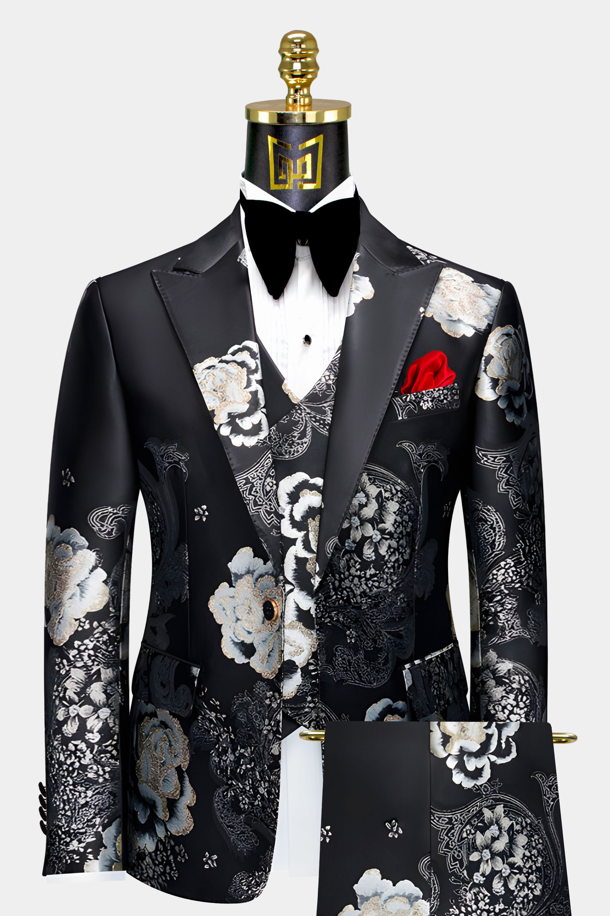 Fancy Black & Silver Floral Suit - 3 Piece