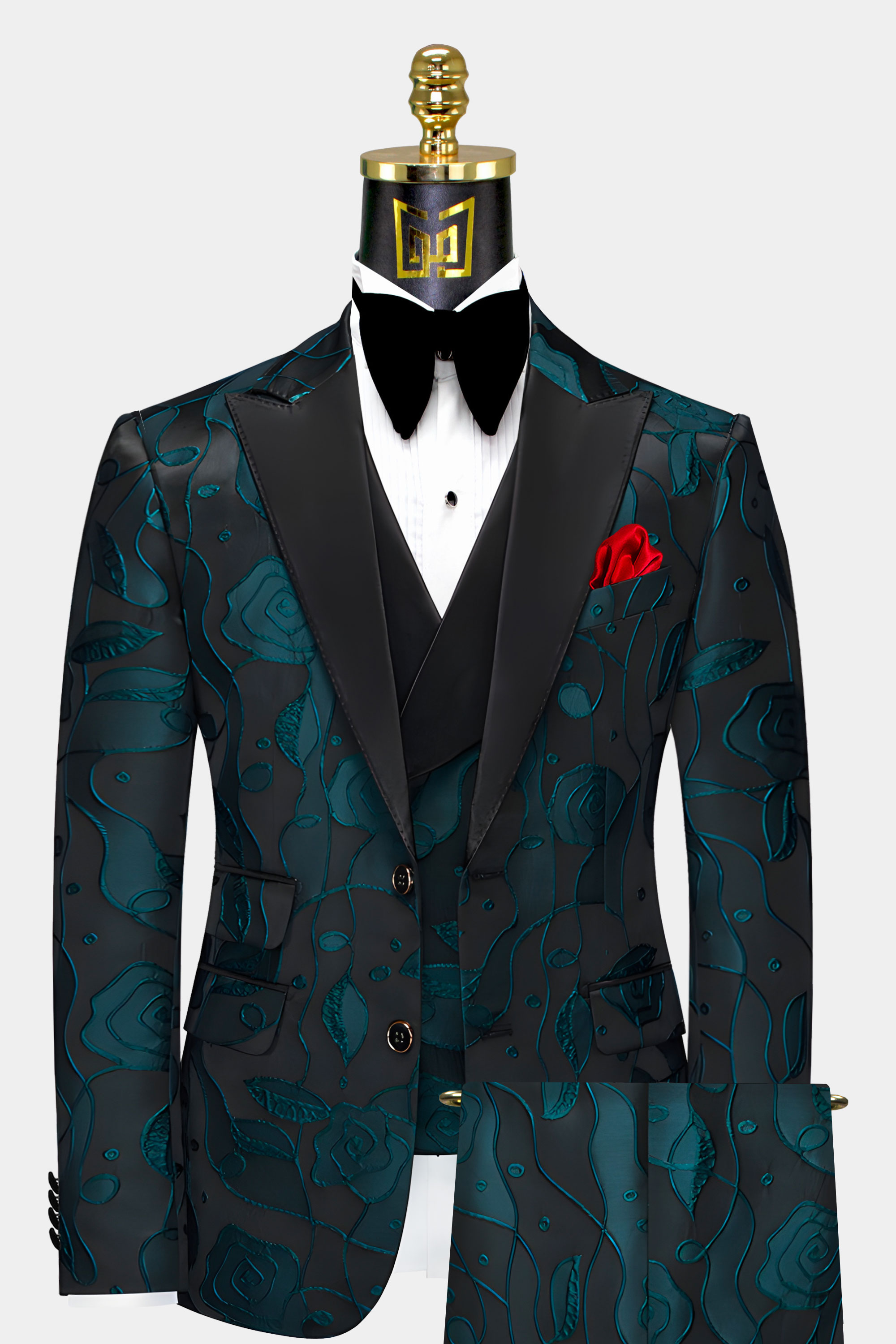 Black & Teal Abstract Tuxedo - 3 Piece