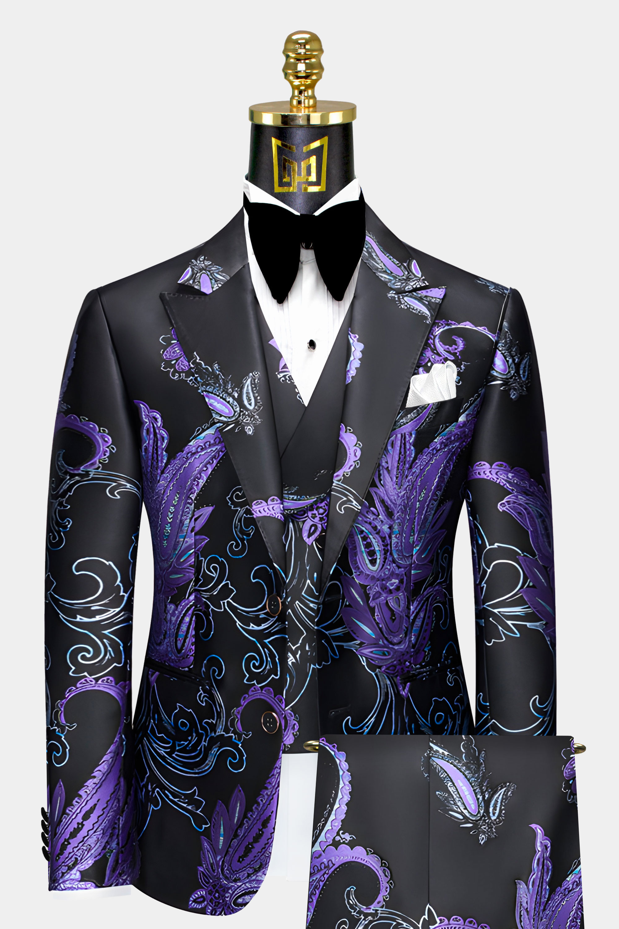 Purple & Black Paisley Suit - 3 Piece