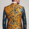 Rear detail of gold and teal baroque floral suit jacket