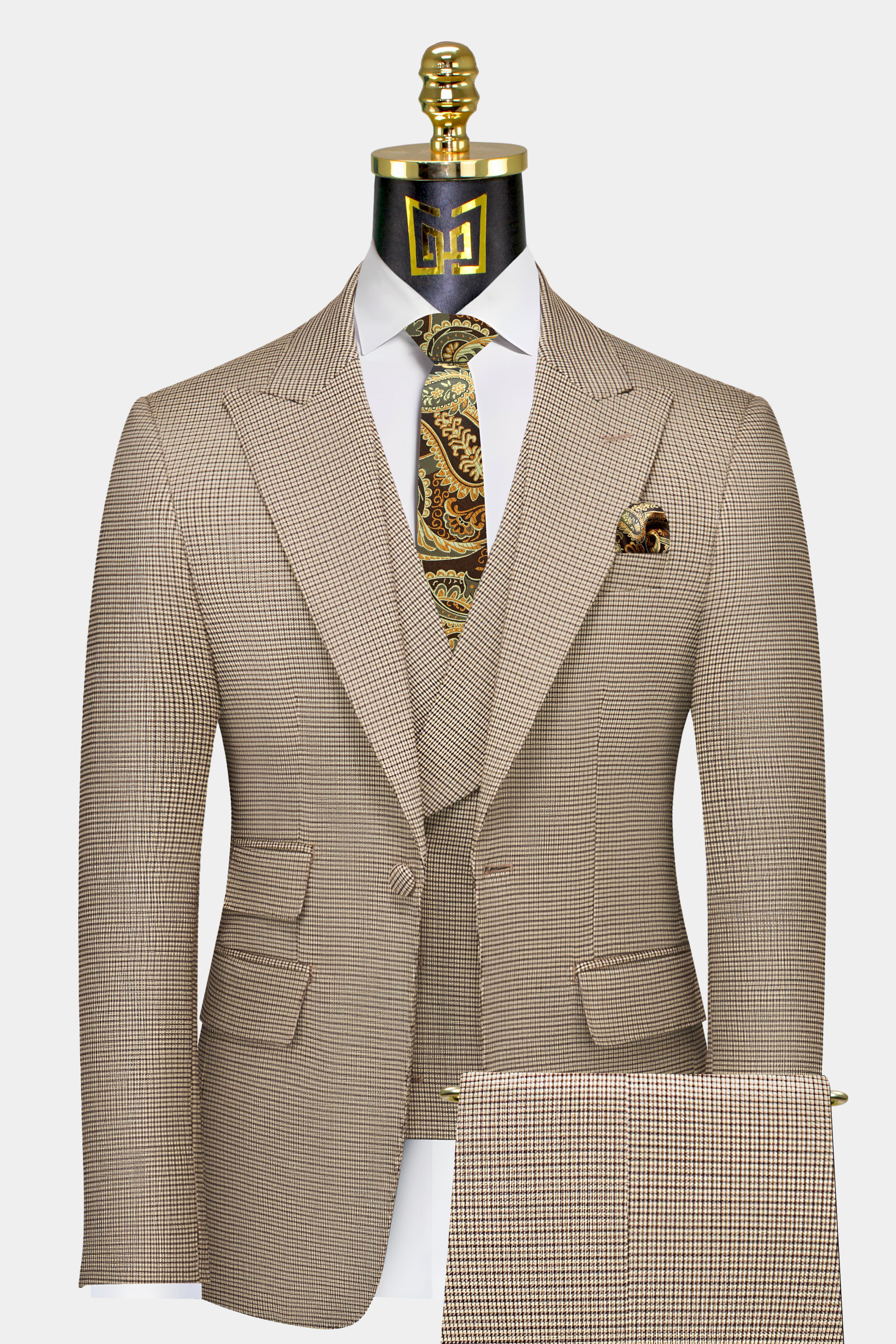 Khaki-Houndstooth-Suit-Rustic-Wedding-Groom-Tuxedo-Suit-from-Gentlemansguru.com