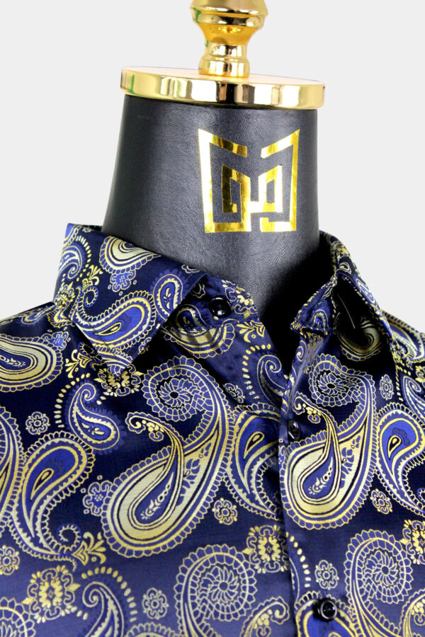Luxury-Fancy-Mens-Gold-and-Navy-Blue-dress-Shirt-from-Gentlemansguru.com