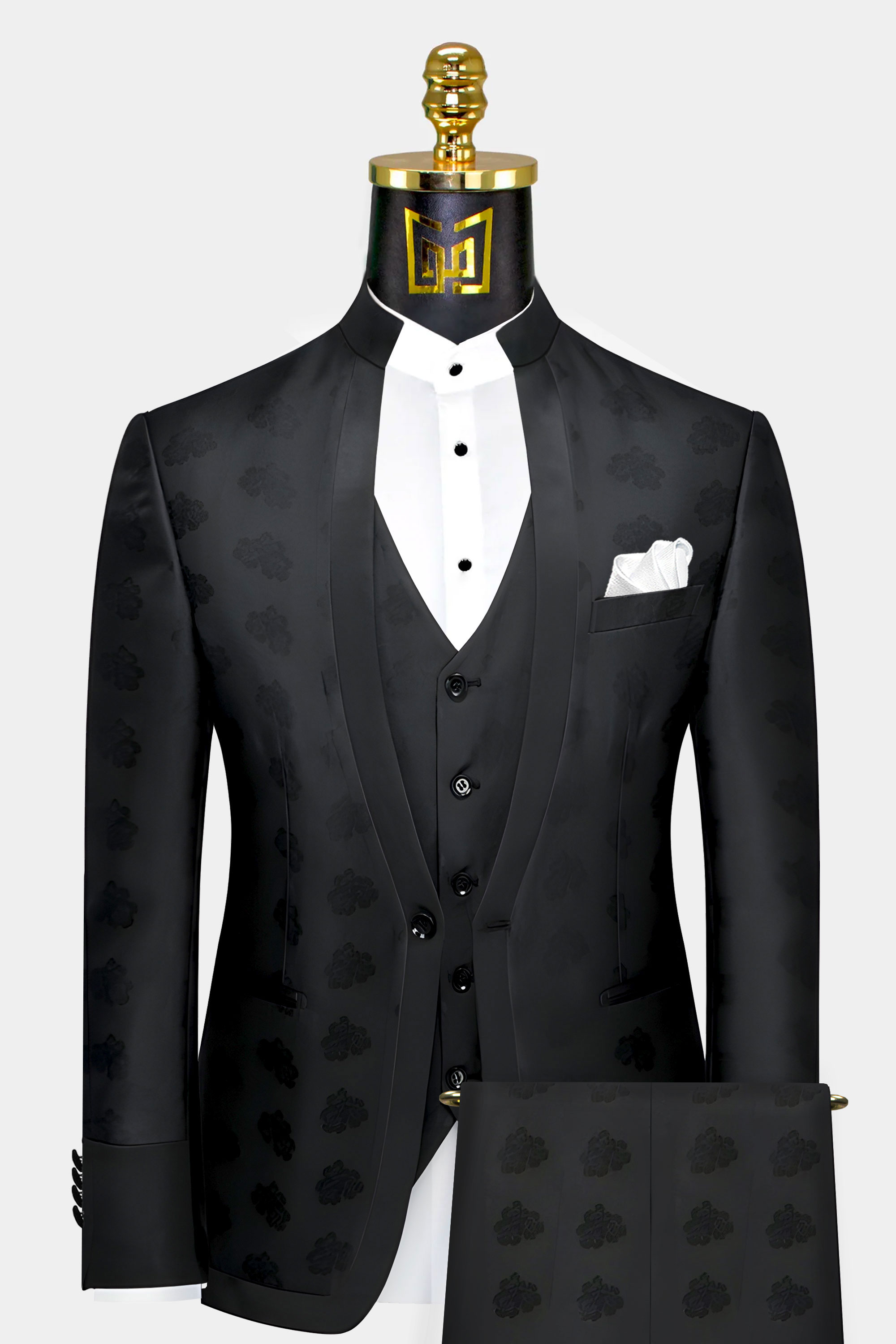 Mens-Black-Floral-Mandarin-Collar-Suit-Groom-Wedding-Prom-Suitfrom-Gentlemansguru.com