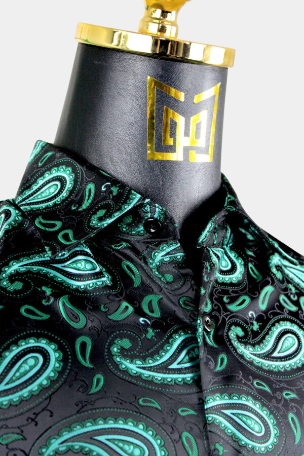 Mens-Black-and-Green-Fancy-Exotic-Lucury-Modern-Shirt-with-Paisley-Pattern-from-Gentlemansguru.com