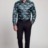 Men’s black and green paisley shirt full-body front view