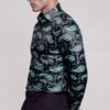 Men’s black and green paisley shirt stylish side pose