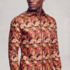 Men's Burnt Orange Floral Dress Shirt for Wedding