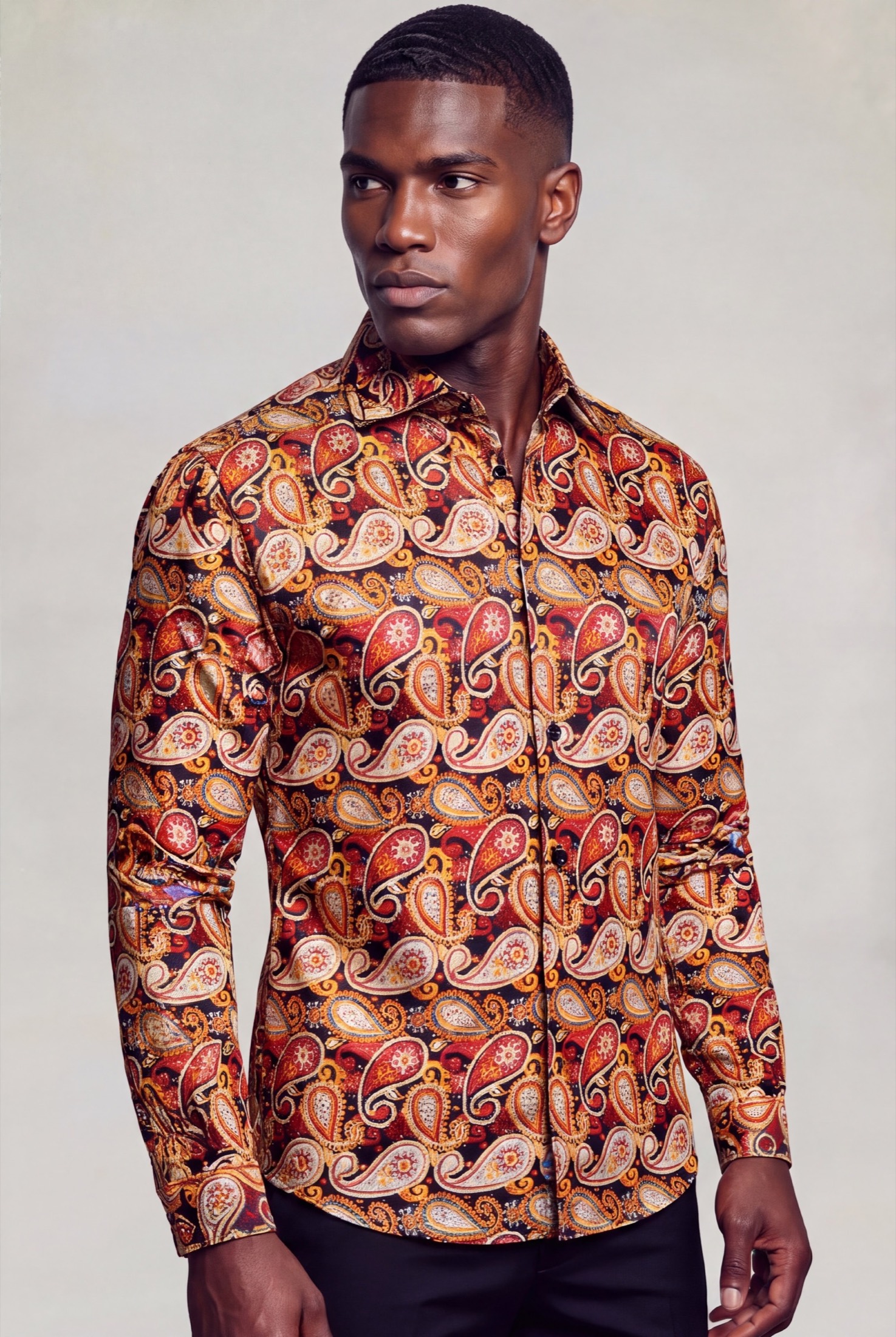 Men's Burnt Orange Floral Dress Shirt for Wedding