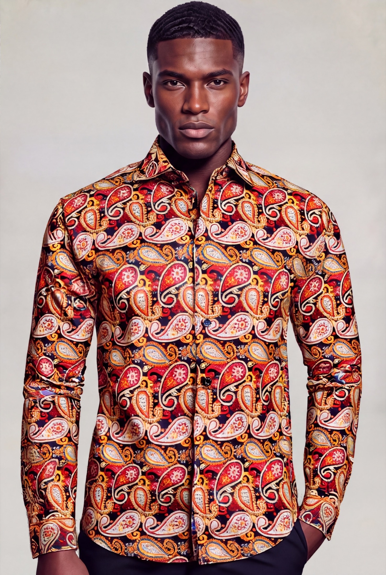 Men's Burnt Orange Paisley Shirt – Luxury Floral Dress Shirt for Wedding