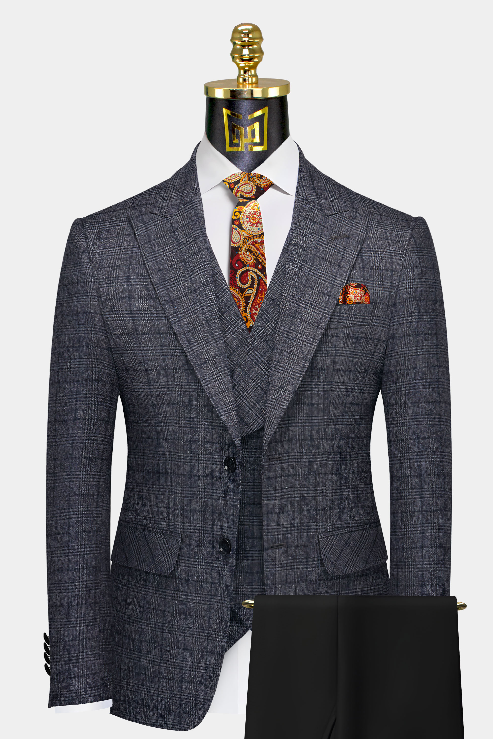 Dark Grey Plaid Suit - 3 Piece