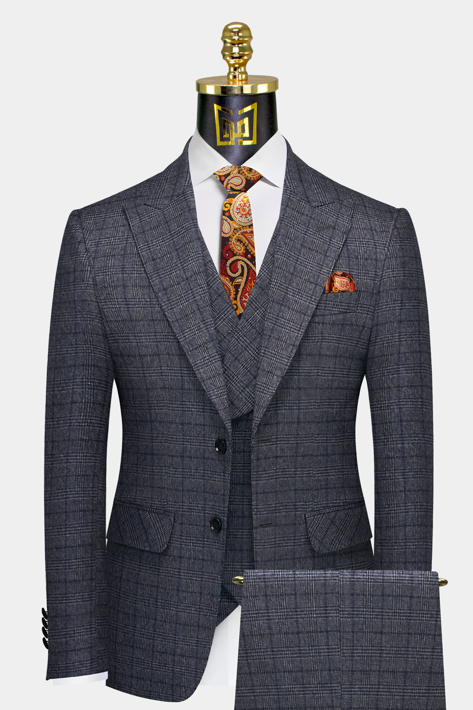 Mens-Dark-Grey-Plaid-Suit-Groom-Wedding-Attire-from-Gentlemansguru.com