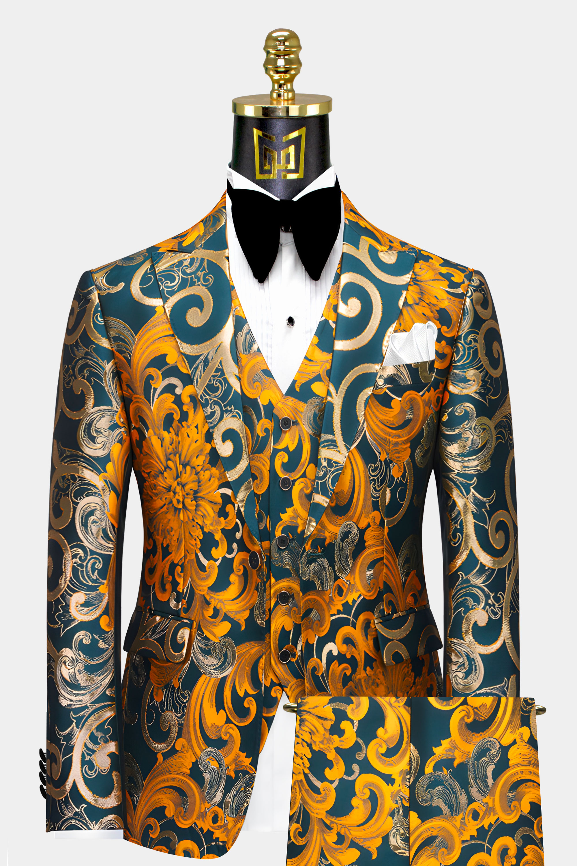 Mens-Gold-Floral-Suit-Teal-Groom-Wedding-Prom-Tuxedo-from-Gentlemansguru.com
