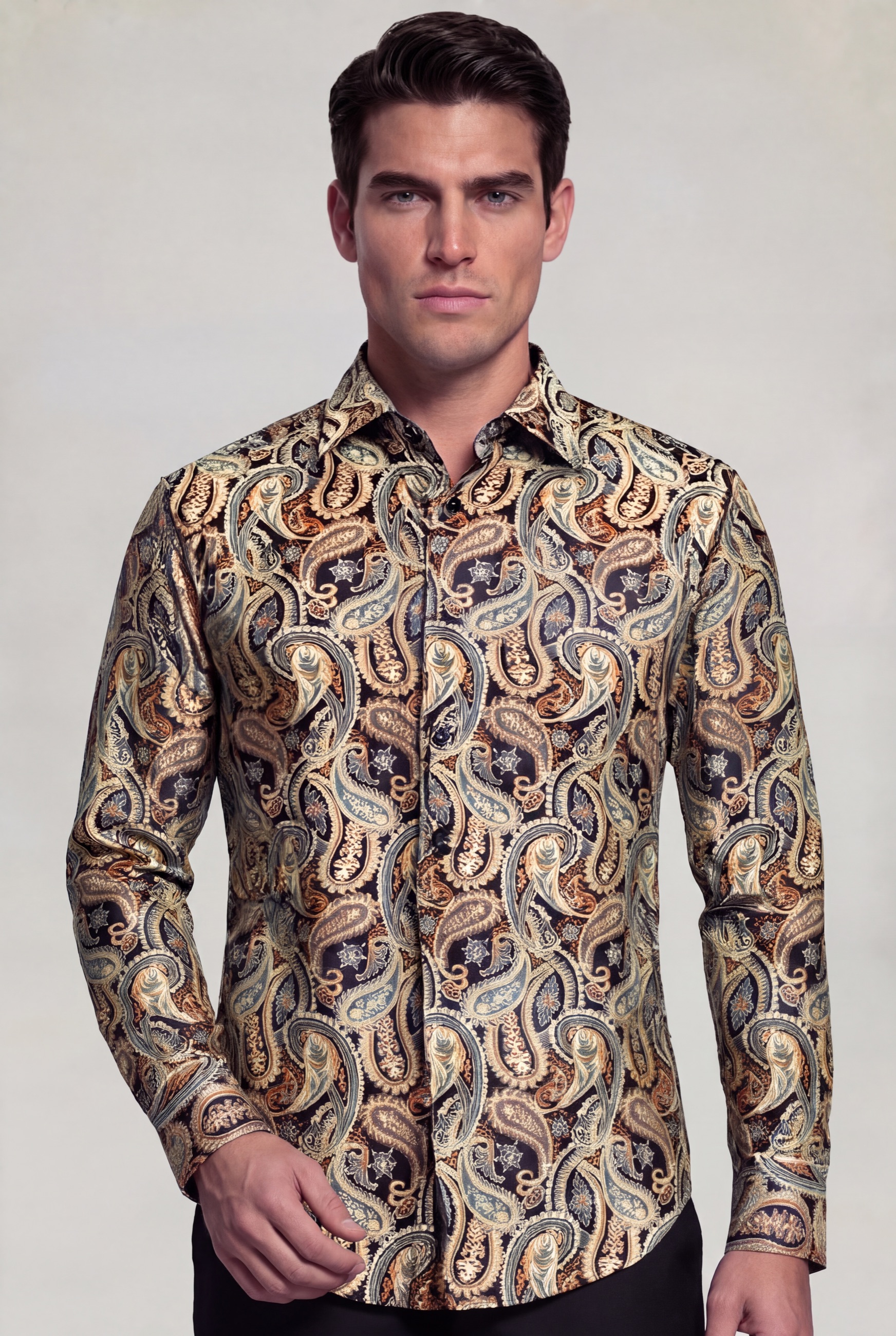 Men's Gold Paisley Shirt – Luxury Wedding Dress Shirt from Gentleman's Guru