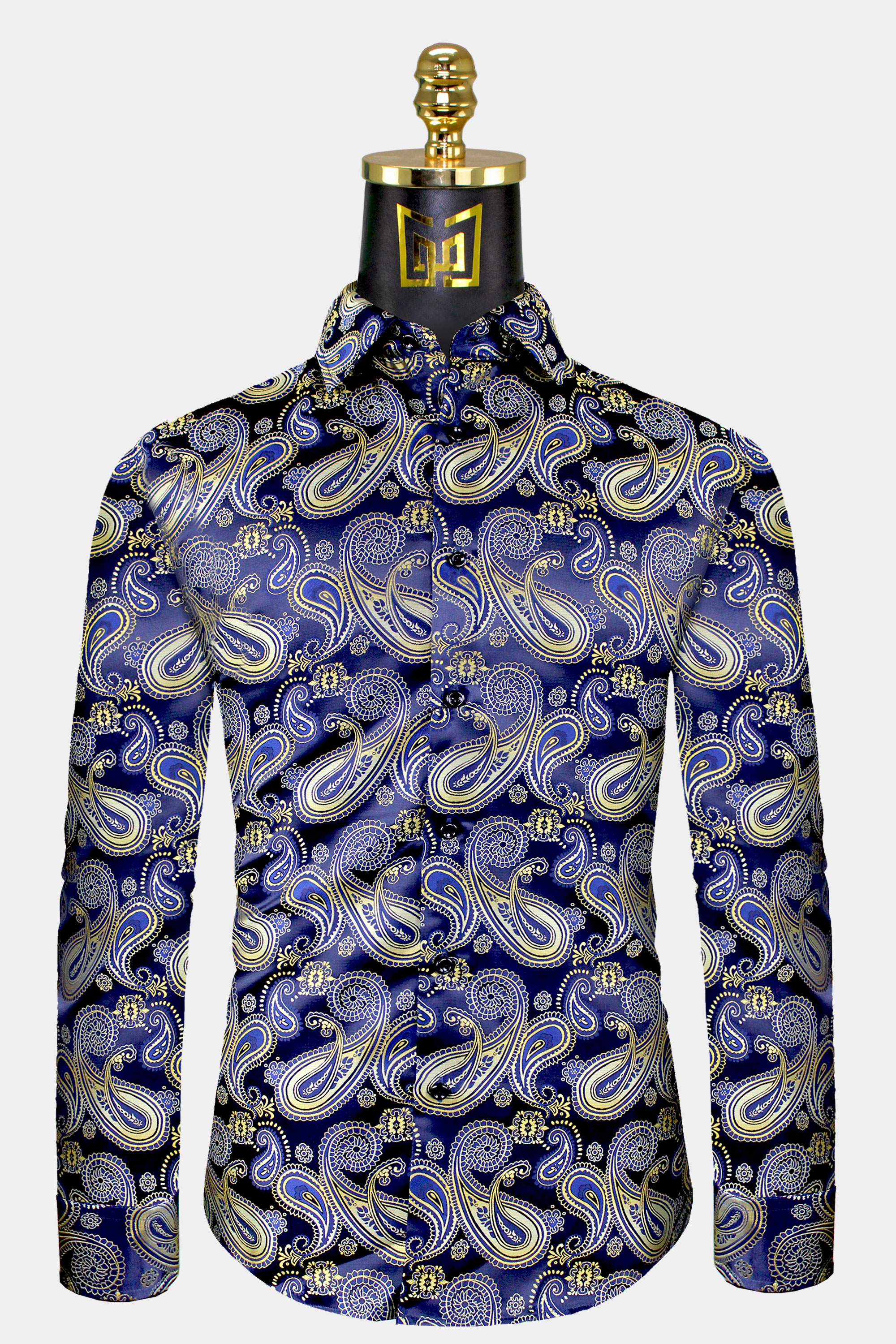Mens-Navy-Blue-and-Gold-Shirt-Dress-Paisley-Floral-Shirt-For-Men-from-Gentlemansguru.com