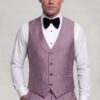 Men’s light plum V-neck waistcoat with four black buttons and matching trousers