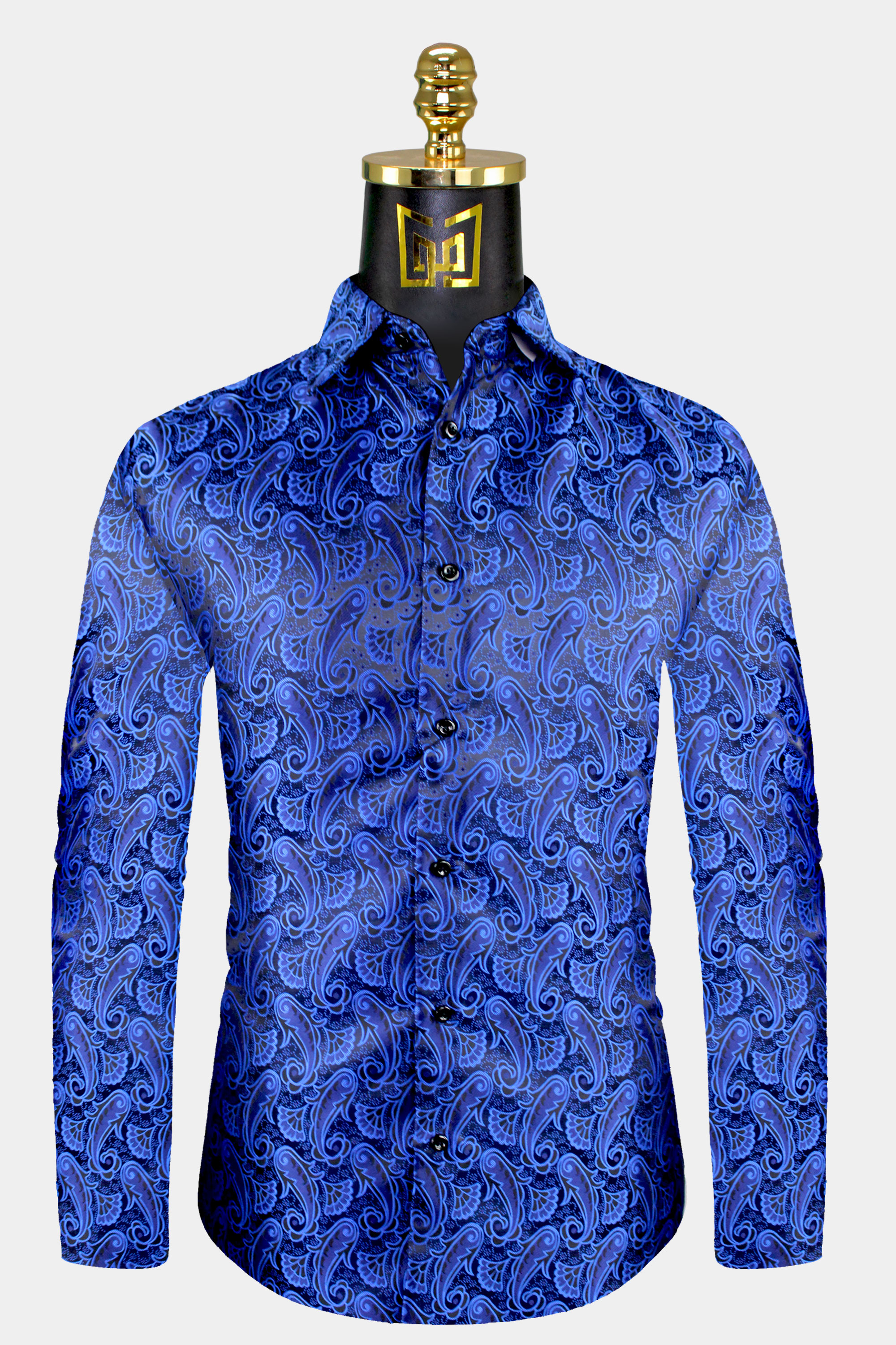 Mens-Royal-Blue-and-Black-Shirt-Paisley-Floral-Dress-Shirt-For-Men-from-Gentlemansguru.com